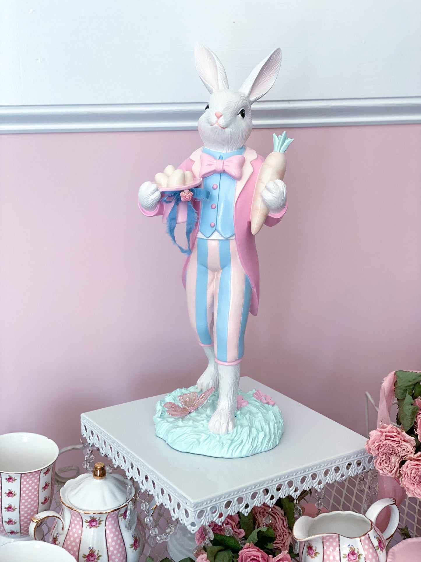 GLOW-UP COMMISSION: Bespoke Hand Painted Pastel Bridgerton Easter Bunny with top Hat and Tailcoat