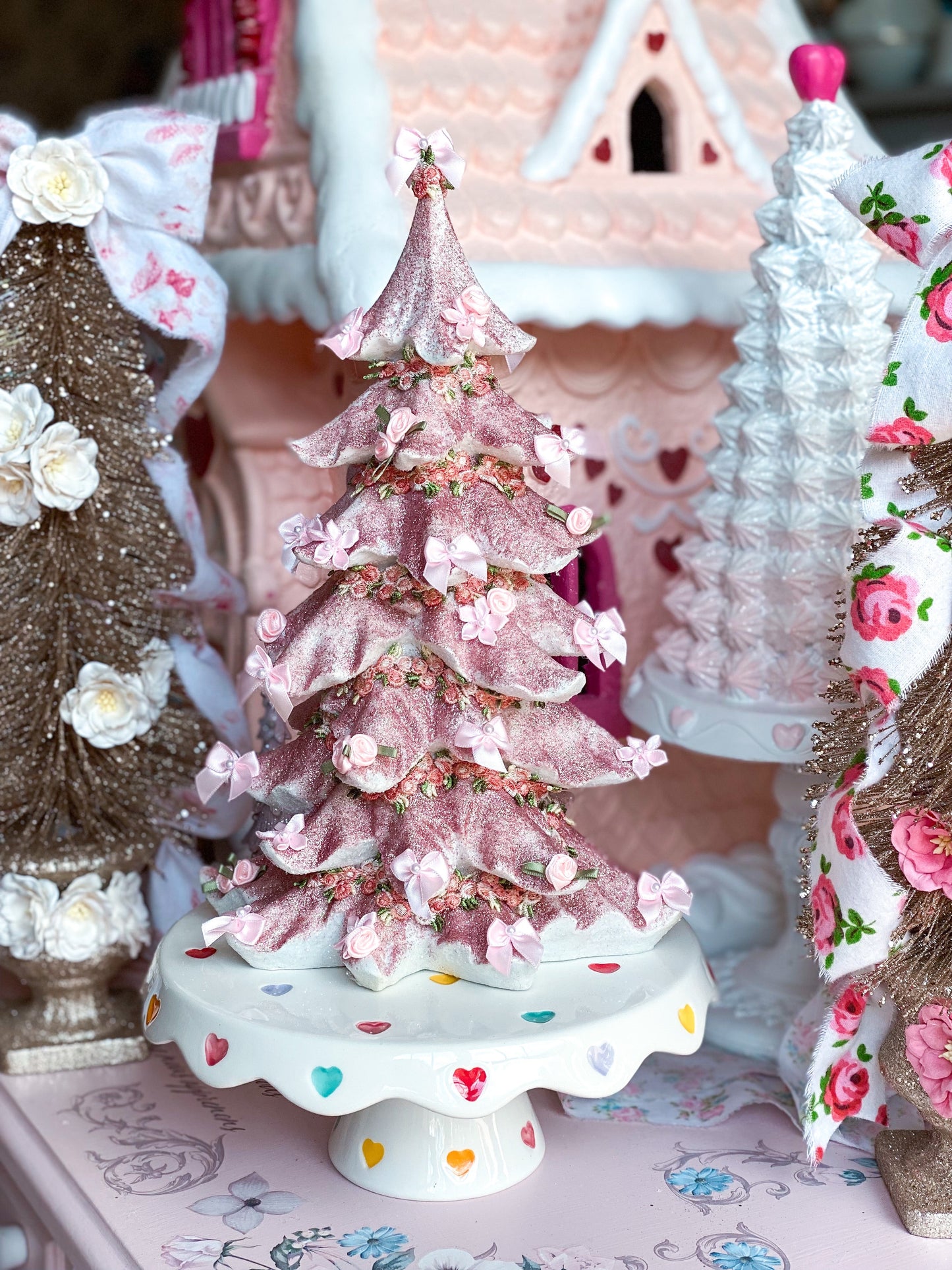 Shabby Chic Pink and Rose Gold Glitter Christmas Tree