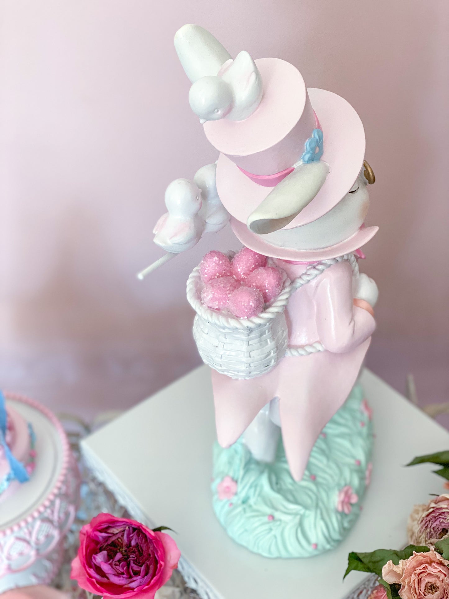 GLOW-UP COMMISSION: Bespoke Hand Painted Pastel Pink Mad Hatter Bunny Strolling with his chicks