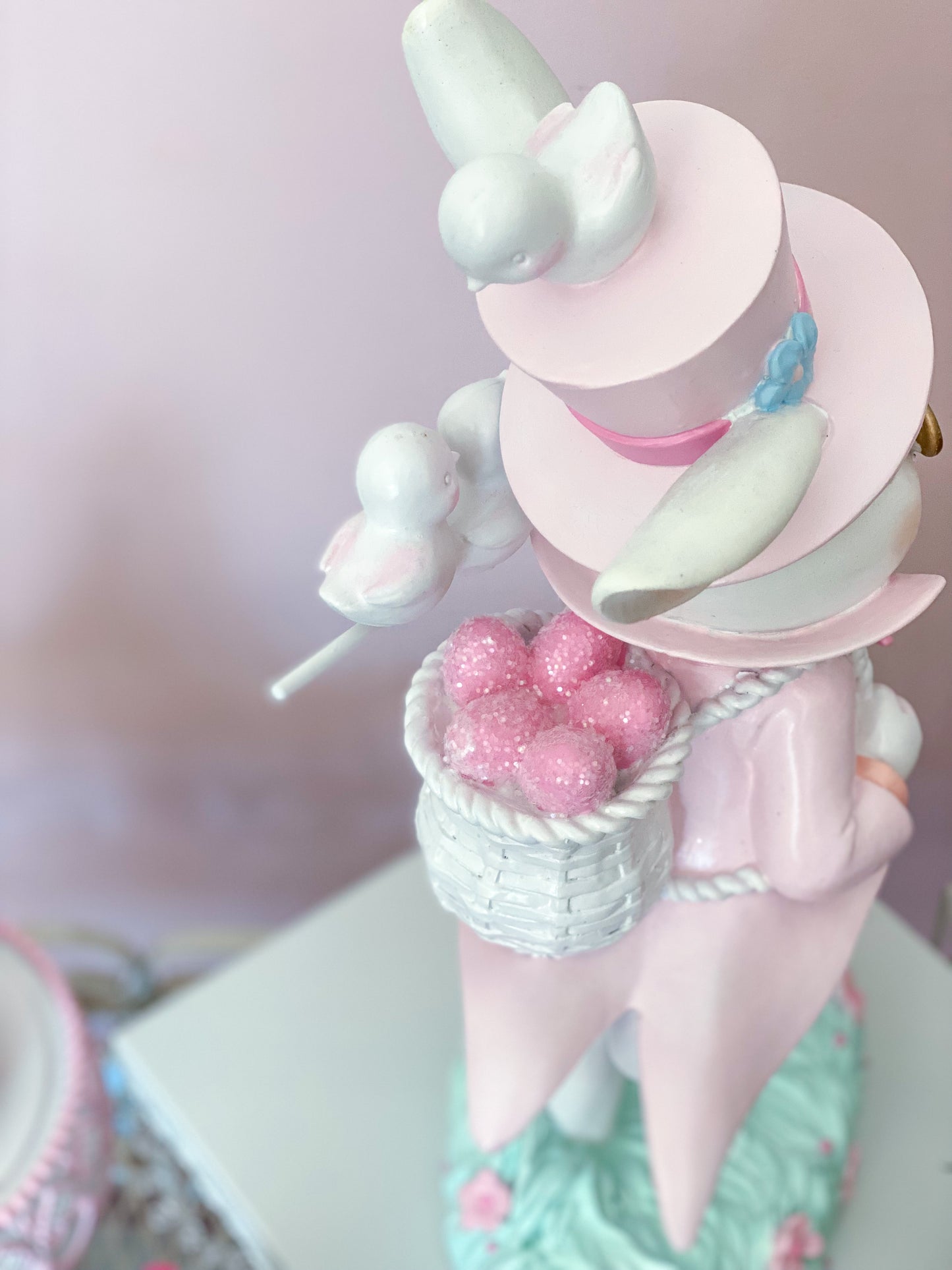 GLOW-UP COMMISSION: Bespoke Hand Painted Pastel Pink Mad Hatter Bunny Strolling with his chicks