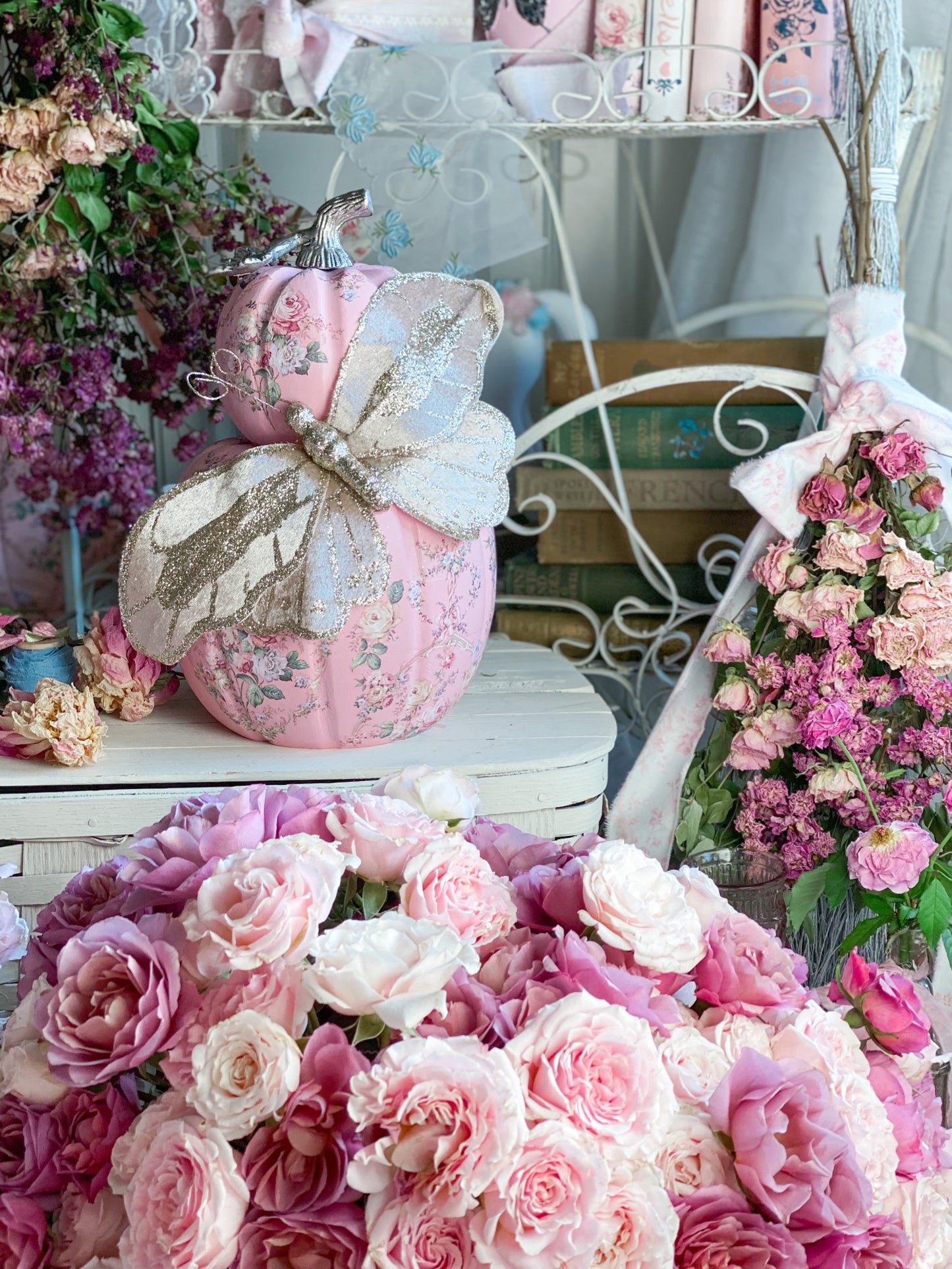 Pink Bespoke Butterfly Double Stacked Pumpkin