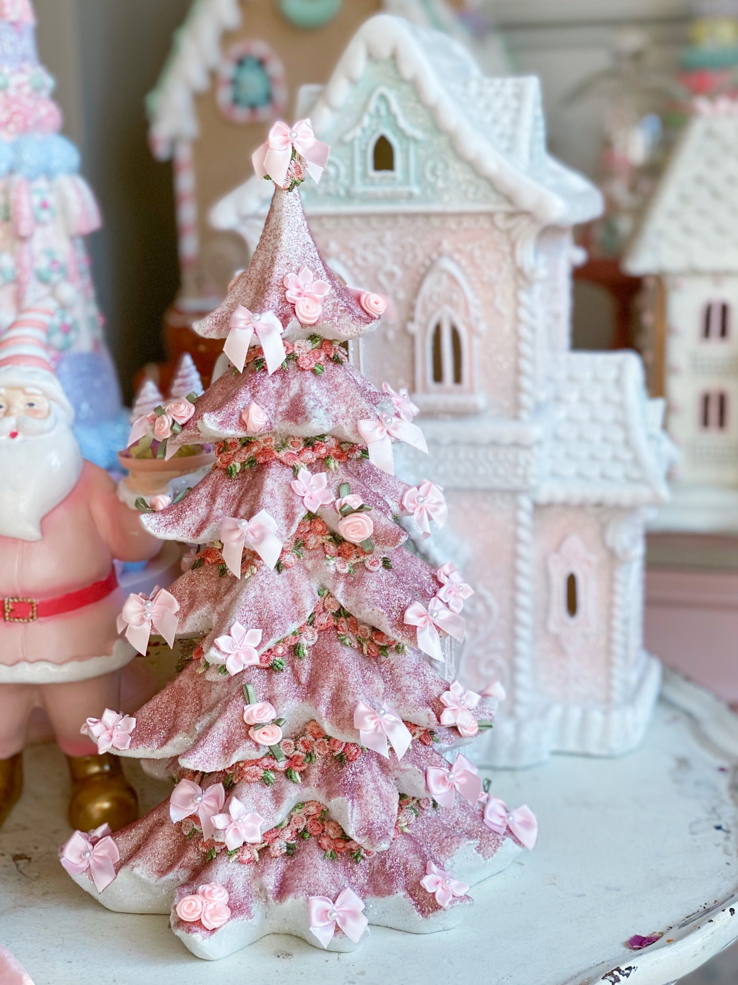 Shabby Chic Pink and Rose Gold Glitter Christmas Tree