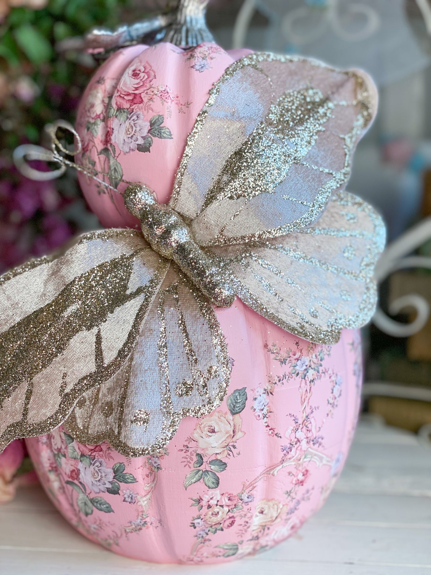 Pink Bespoke Butterfly Double Stacked Pumpkin