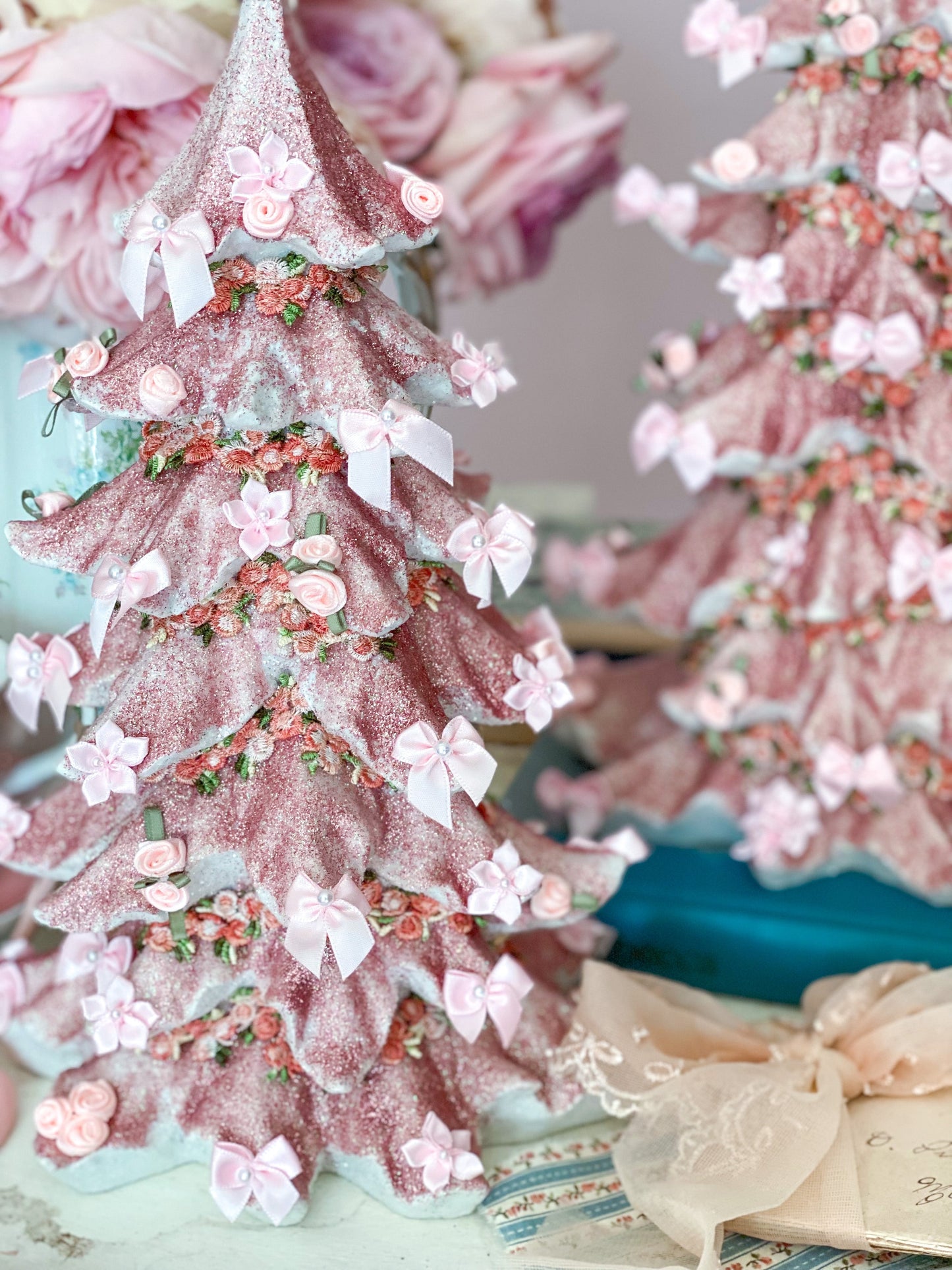 Shabby Chic Pink and Rose Gold Glitter Christmas Tree