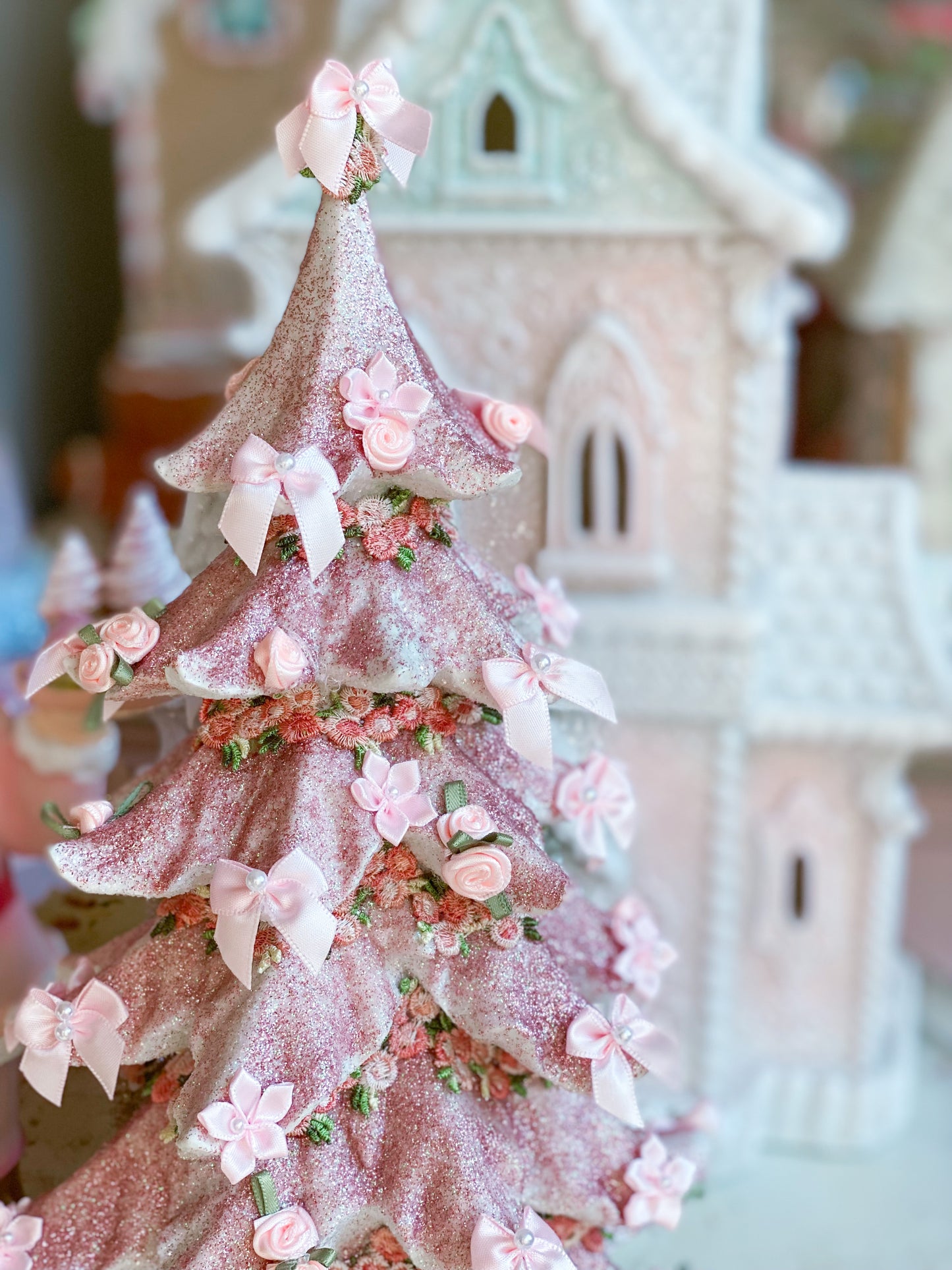Shabby Chic Pink and Rose Gold Glitter Christmas Tree