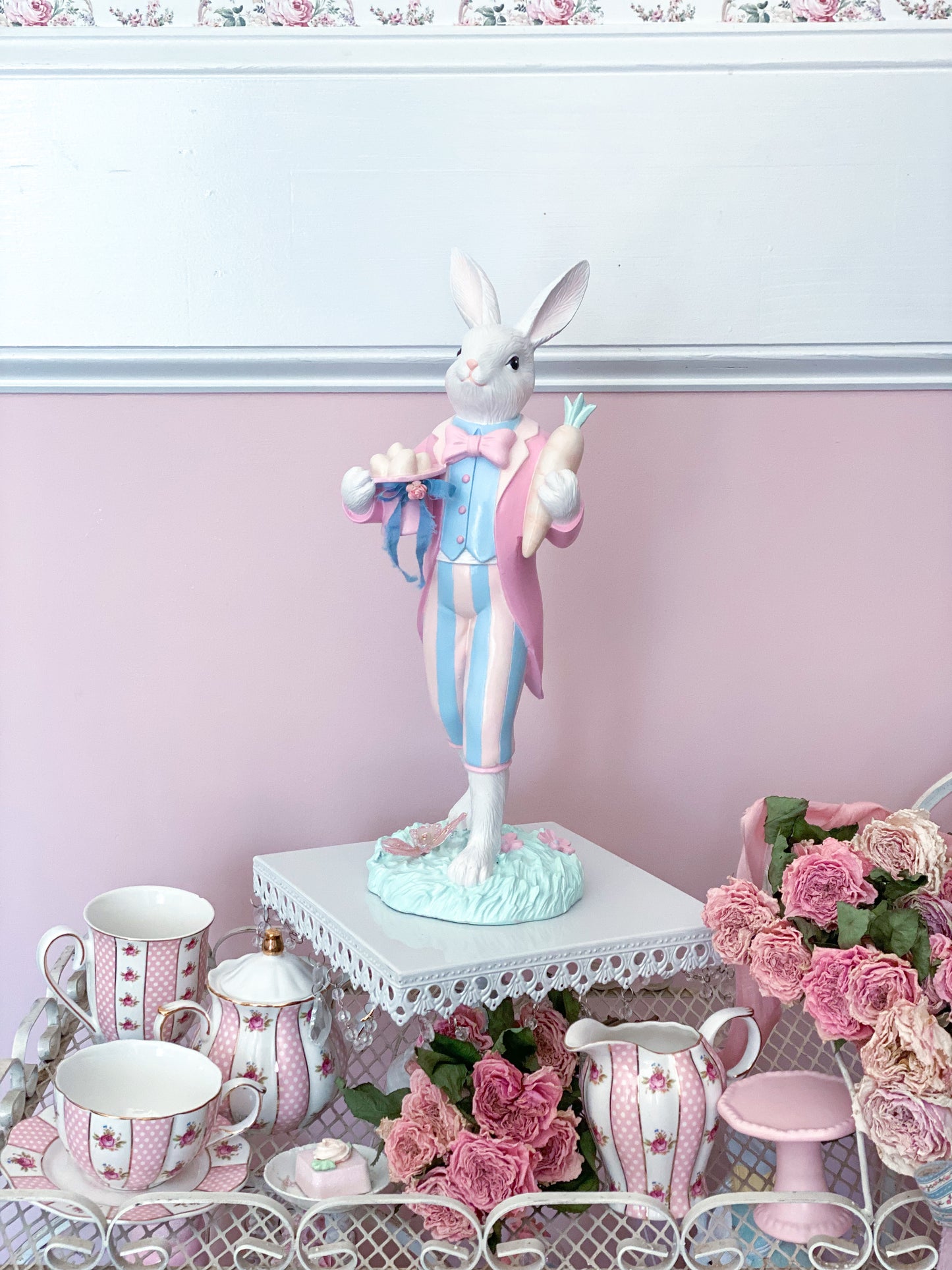 GLOW-UP COMMISSION: Bespoke Hand Painted Pastel Bridgerton Easter Bunny with top Hat and Tailcoat