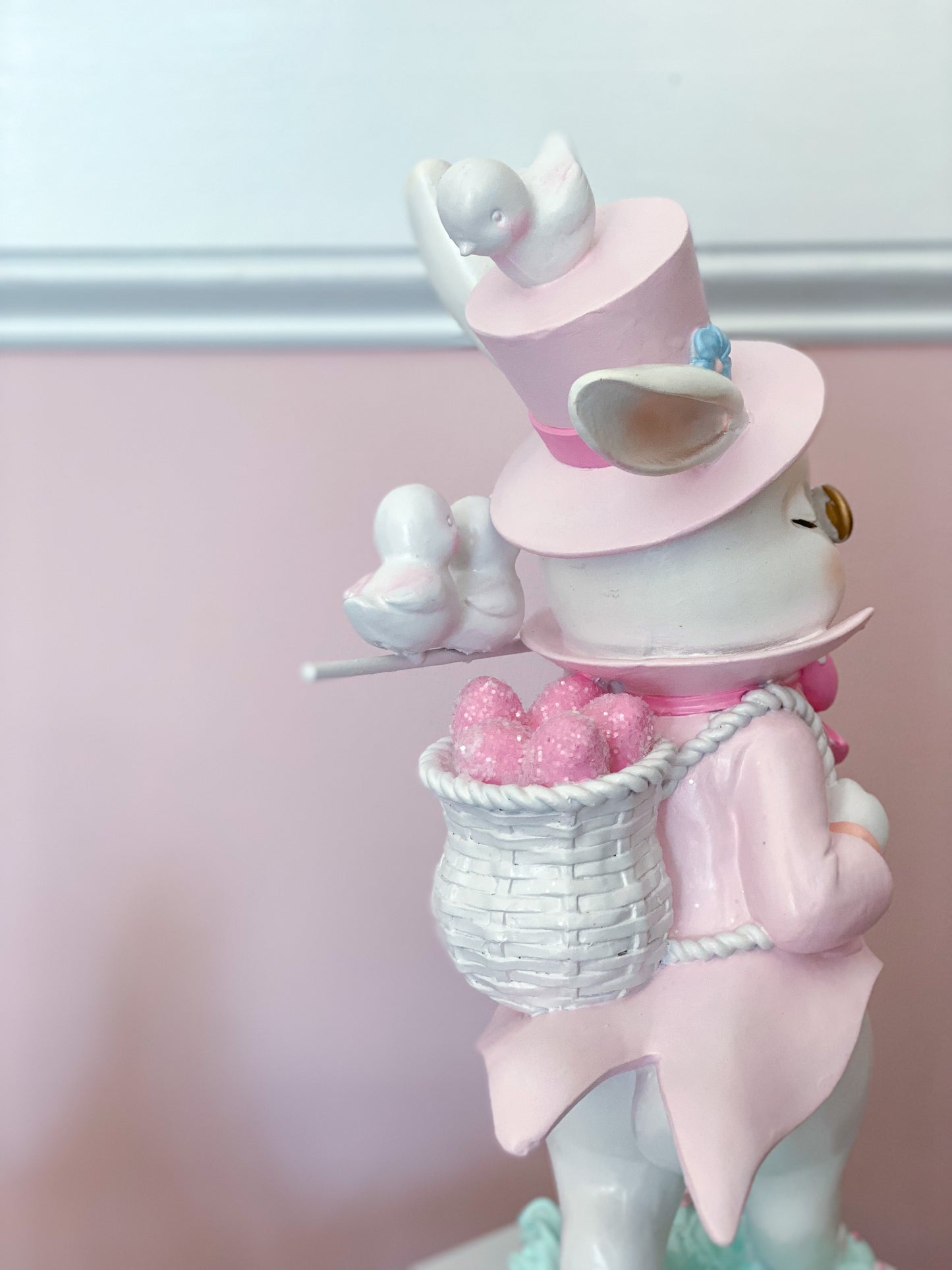 GLOW-UP COMMISSION: Bespoke Hand Painted Pastel Pink Mad Hatter Bunny Strolling with his chicks