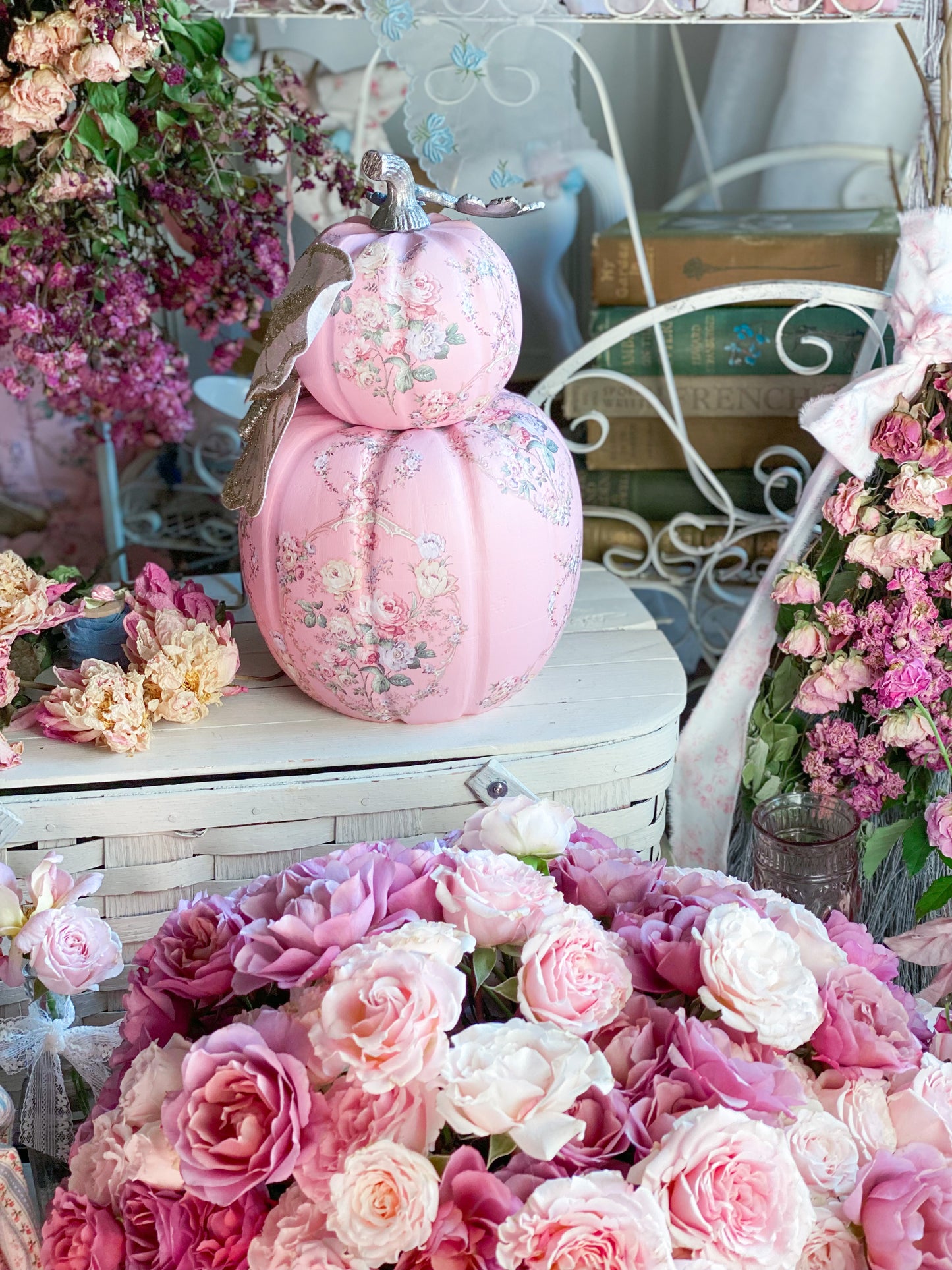Pink Bespoke Butterfly Double Stacked Pumpkin