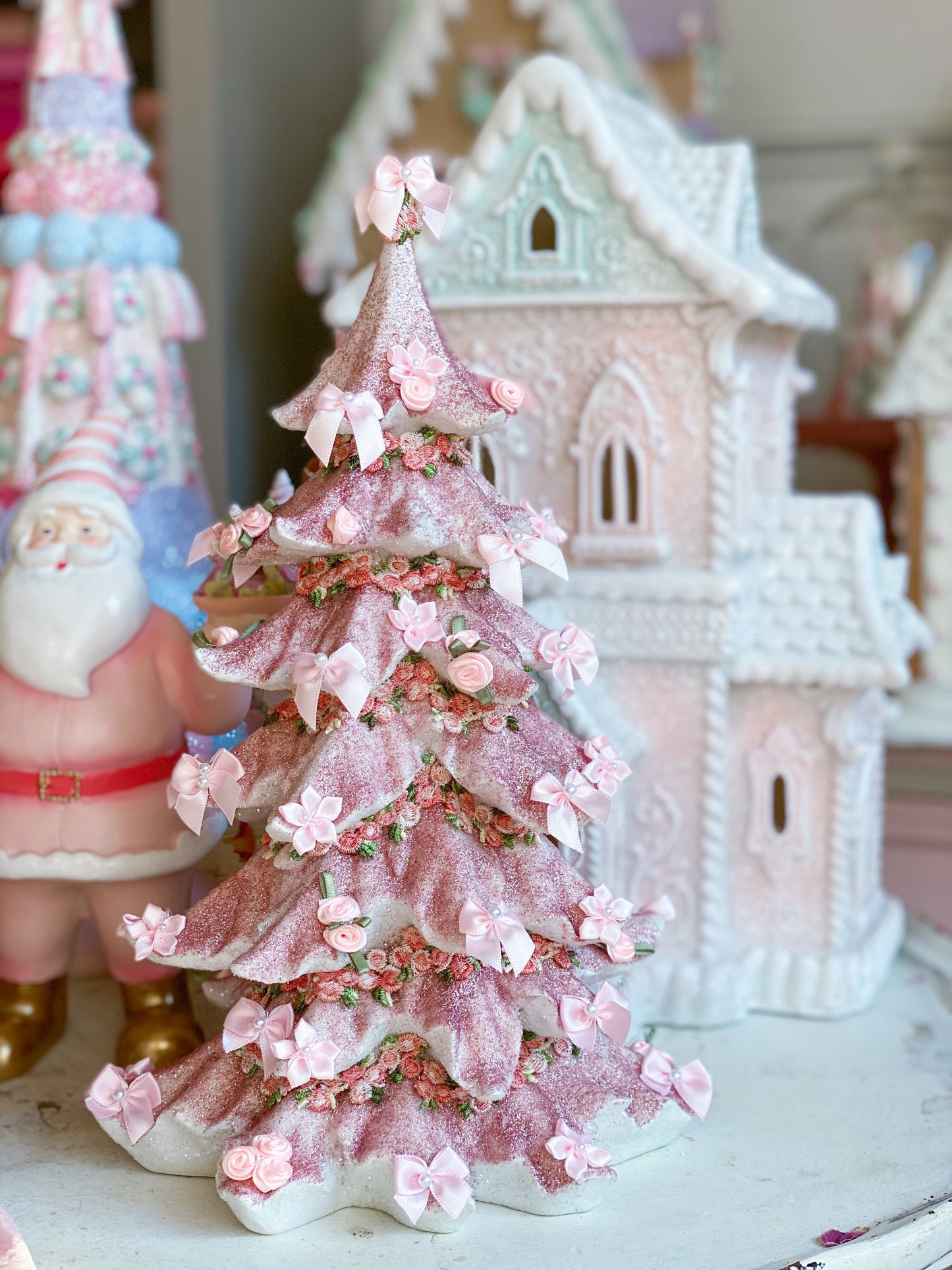 Shabby Chic Pink and Rose Gold Glitter Christmas Tree