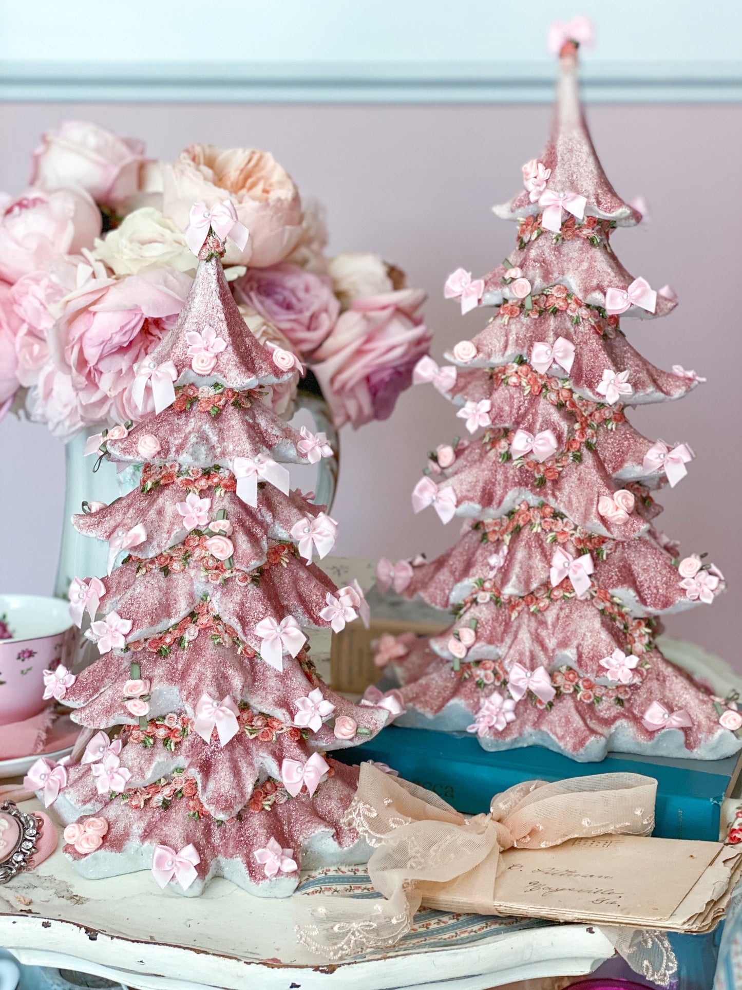 Shabby Chic Pink and Rose Gold Glitter Christmas Tree