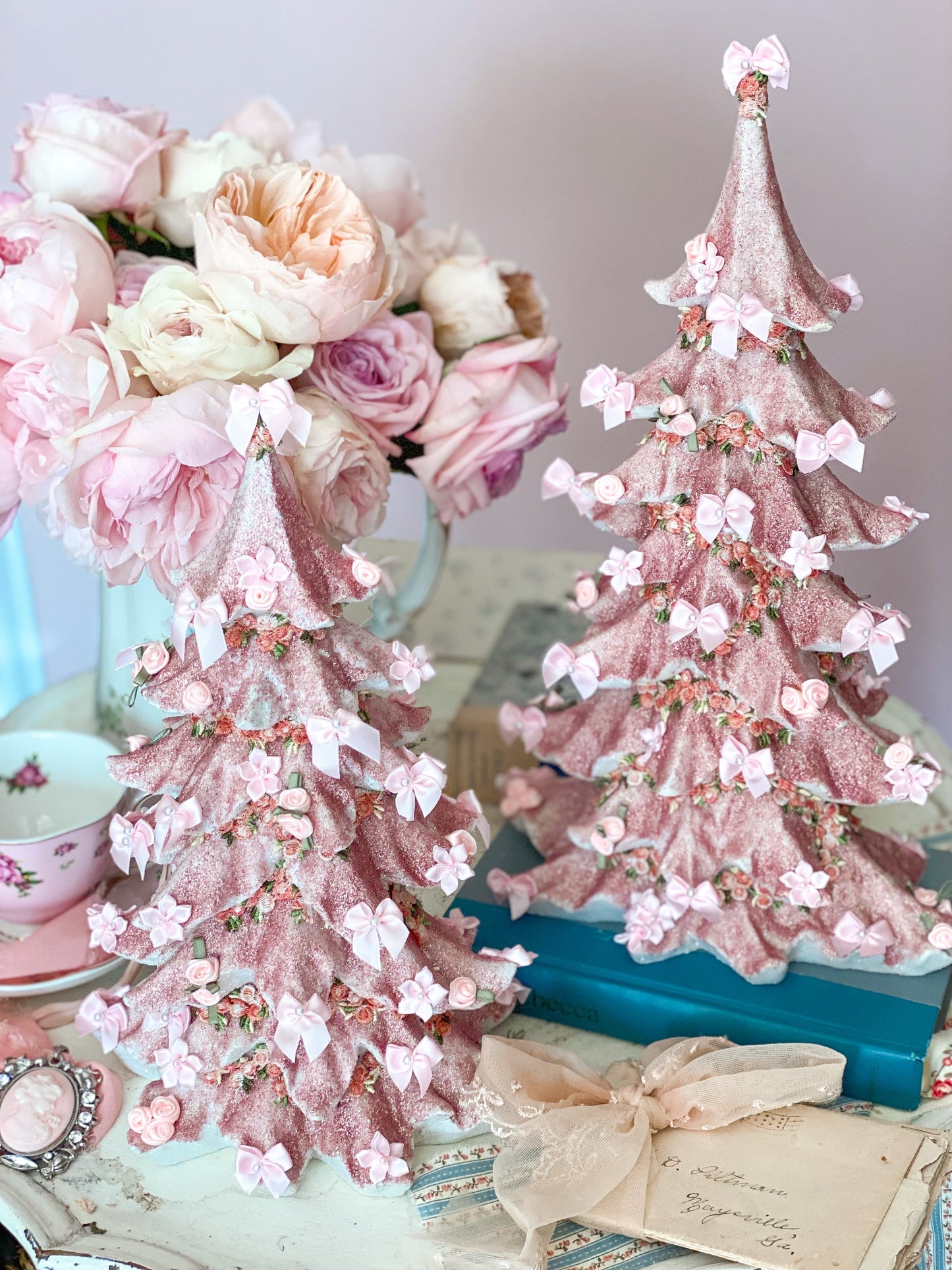 Shabby Chic Pink and Rose Gold Glitter Christmas Tree