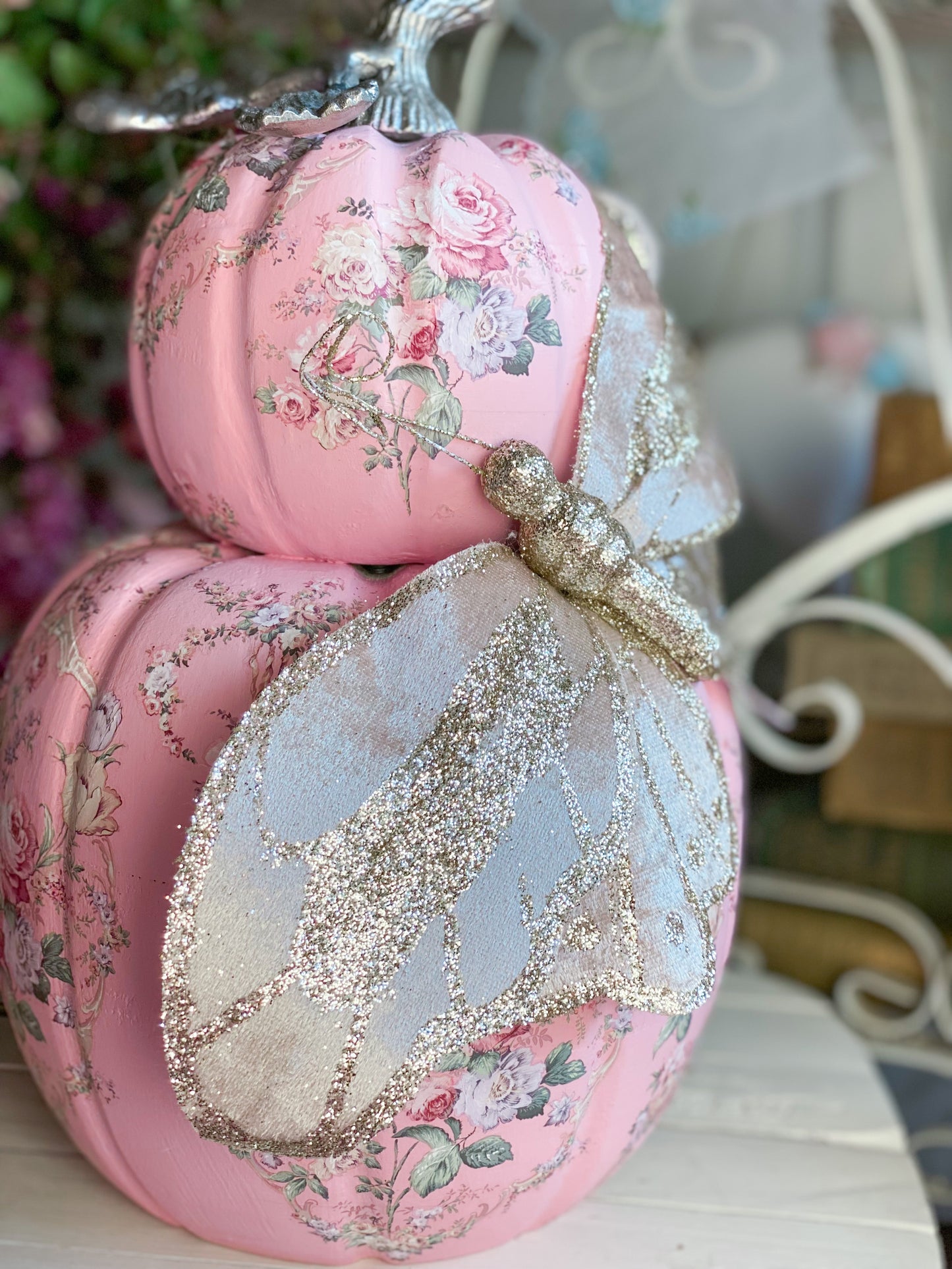 Pink Bespoke Butterfly Double Stacked Pumpkin