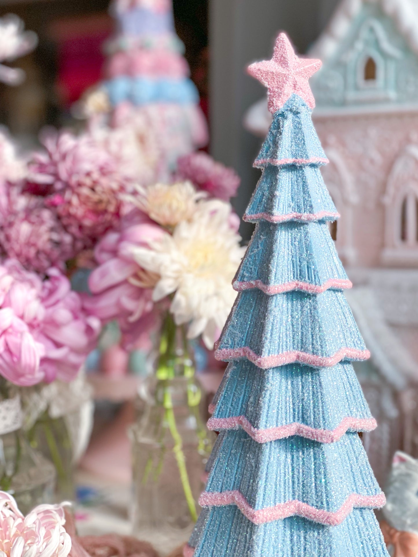 Bespoke Pastel Blue and Pink Hand Painted Glitter Christmas Tree