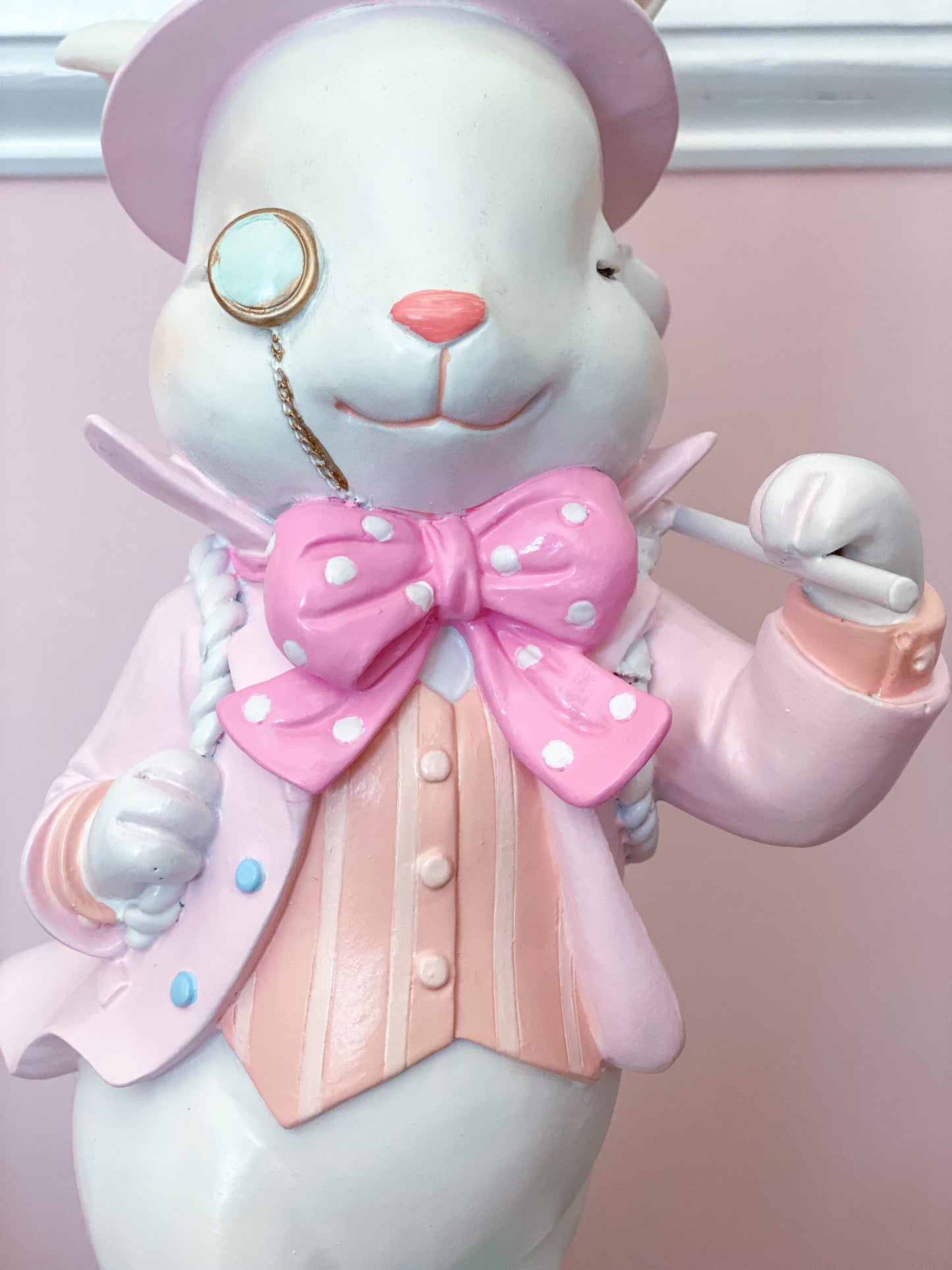 GLOW-UP COMMISSION: Bespoke Hand Painted Pastel Pink Mad Hatter Bunny Strolling with his chicks