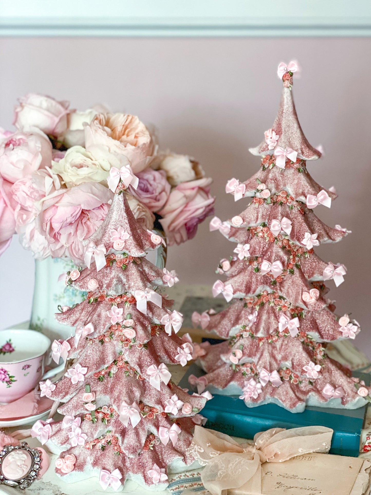 Shabby Chic Pink and Rose Gold Glitter Christmas Tree