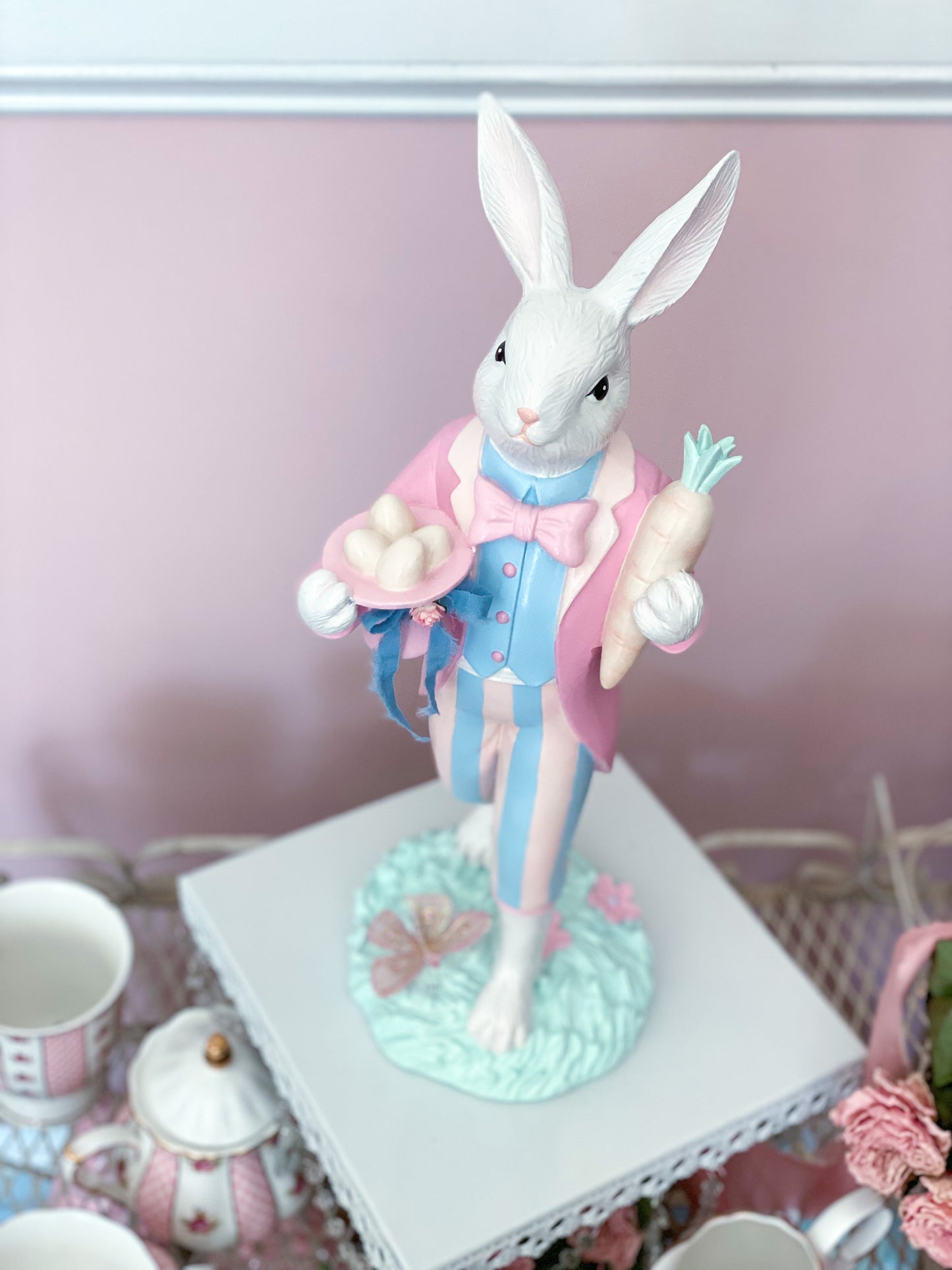 GLOW-UP COMMISSION: Bespoke Hand Painted Pastel Bridgerton Easter Bunny with top Hat and Tailcoat