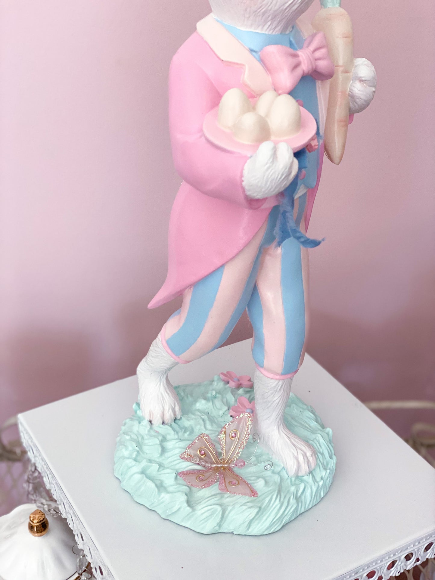 GLOW-UP COMMISSION: Bespoke Hand Painted Pastel Bridgerton Easter Bunny with top Hat and Tailcoat