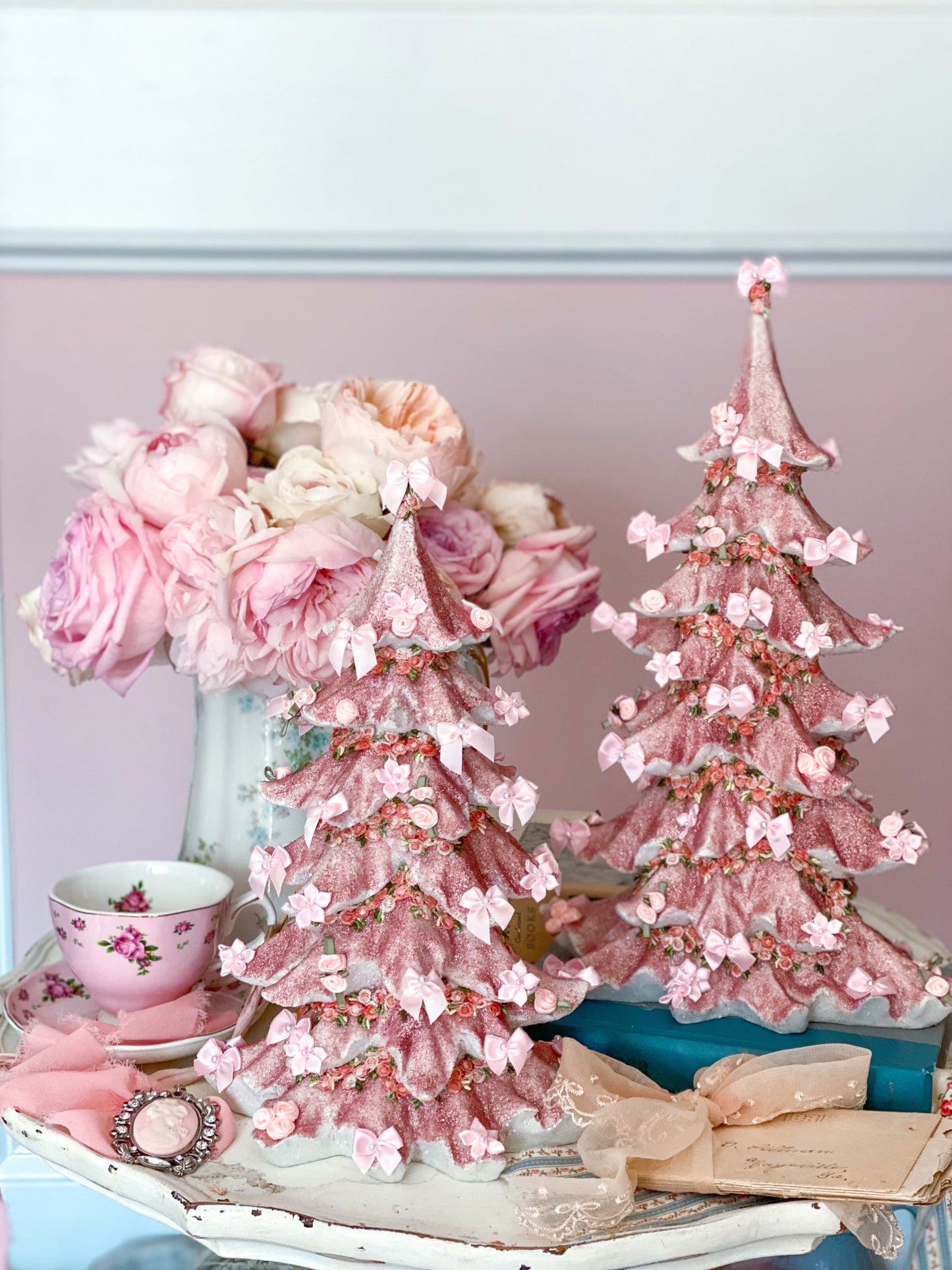 Shabby Chic Pink and Rose Gold Glitter Christmas Tree