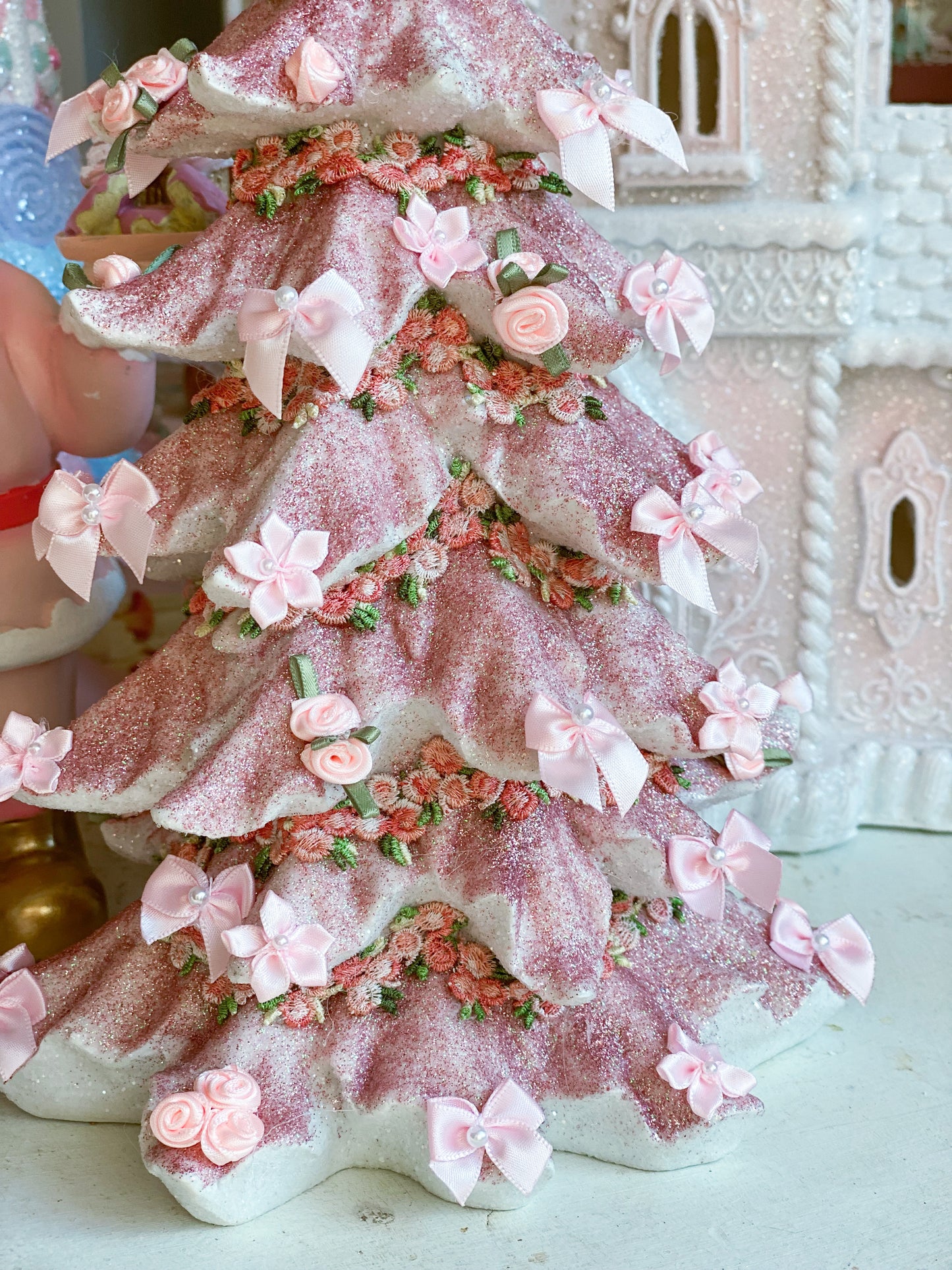 Shabby Chic Pink and Rose Gold Glitter Christmas Tree