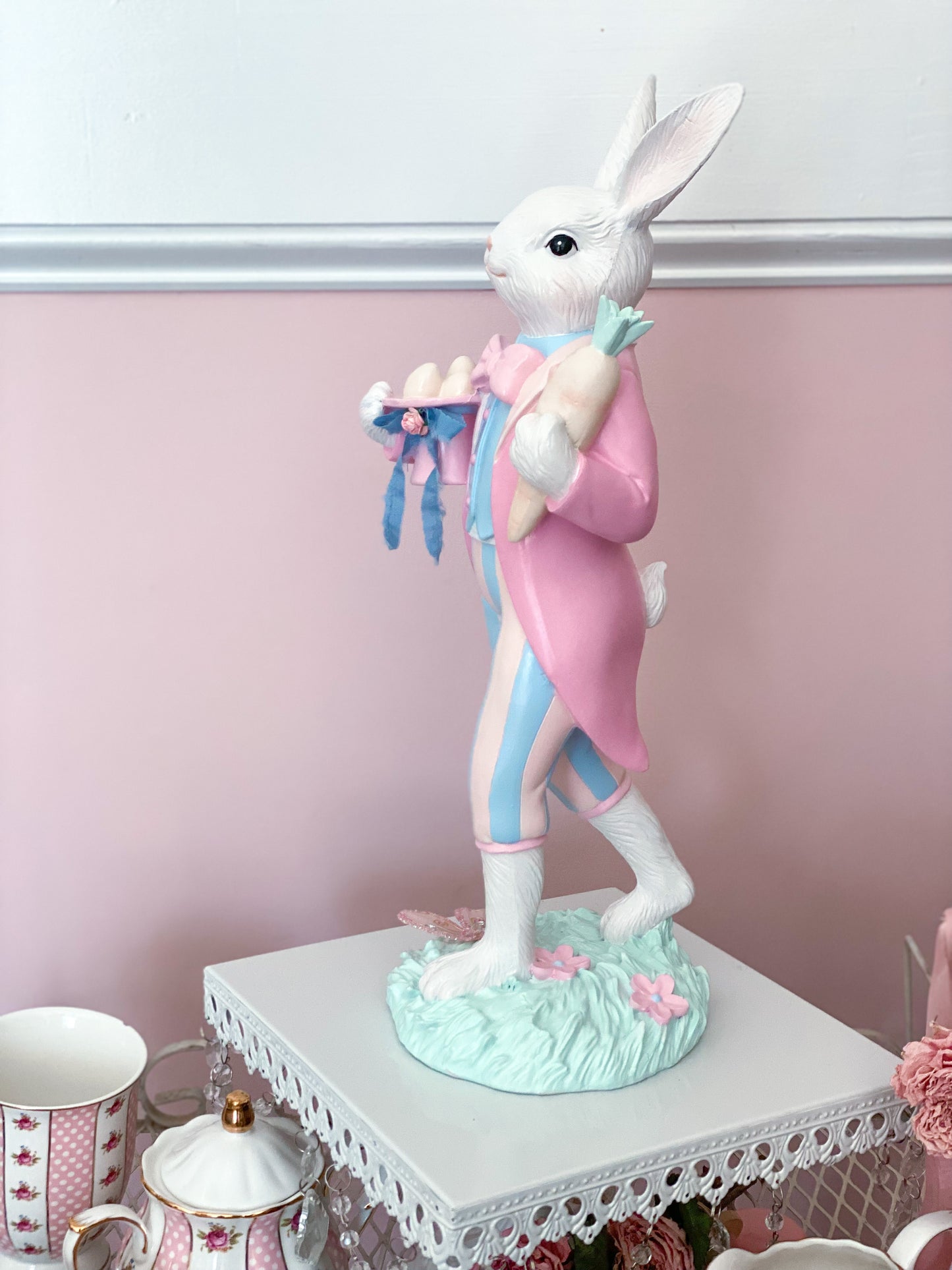 GLOW-UP COMMISSION: Bespoke Hand Painted Pastel Bridgerton Easter Bunny with top Hat and Tailcoat