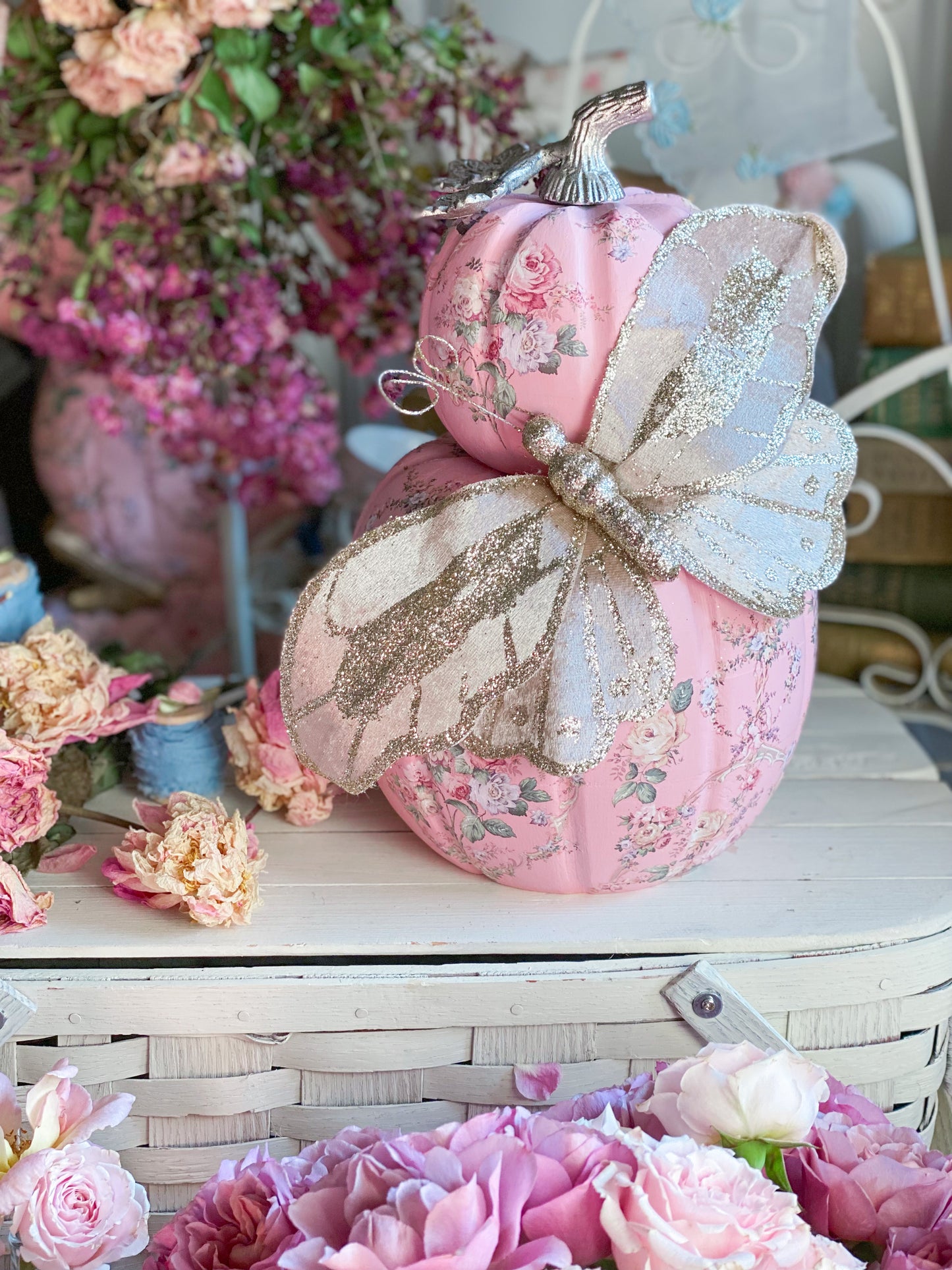 Pink Bespoke Butterfly Double Stacked Pumpkin