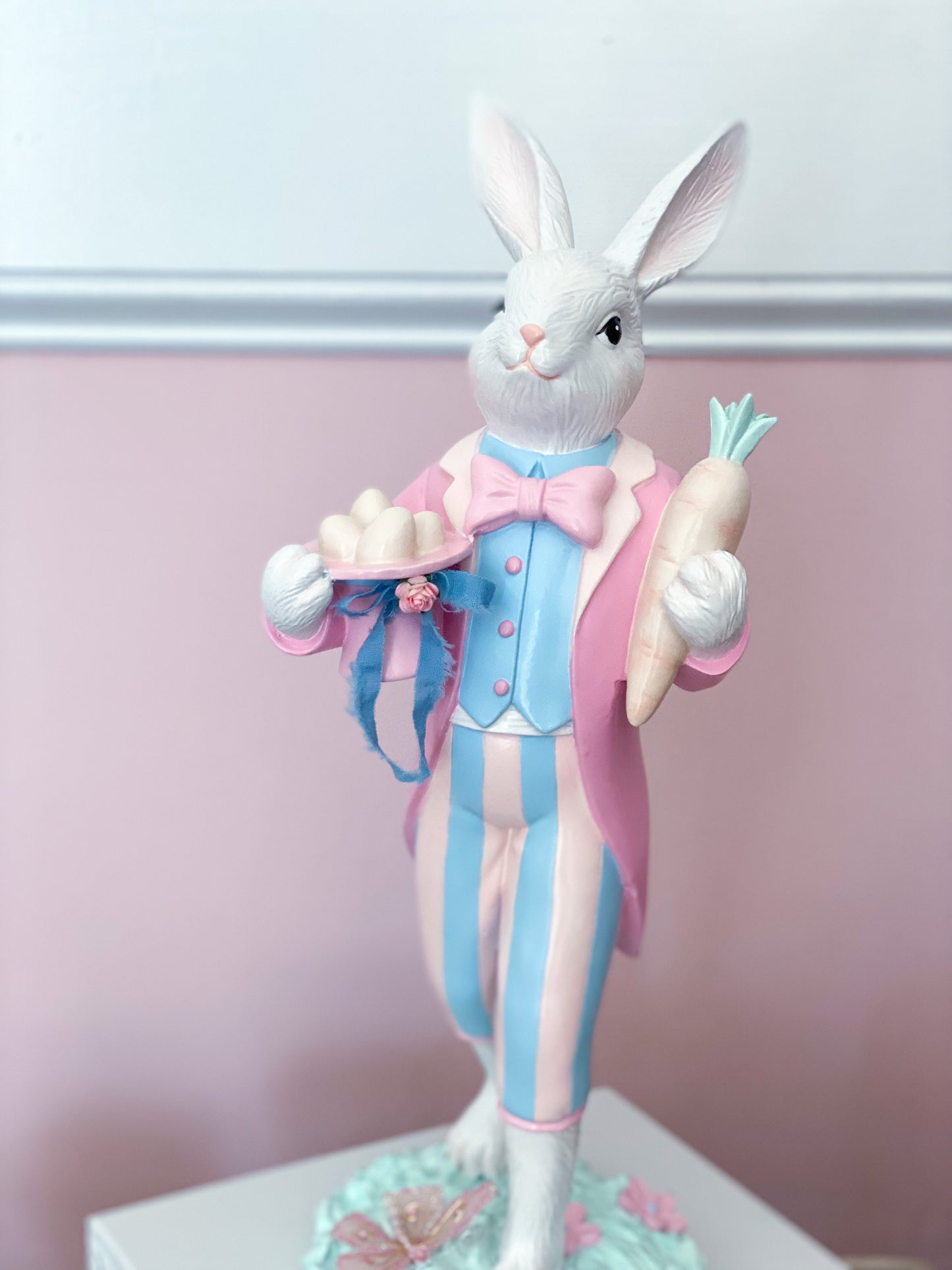 GLOW-UP COMMISSION: Bespoke Hand Painted Pastel Bridgerton Easter Bunny with top Hat and Tailcoat