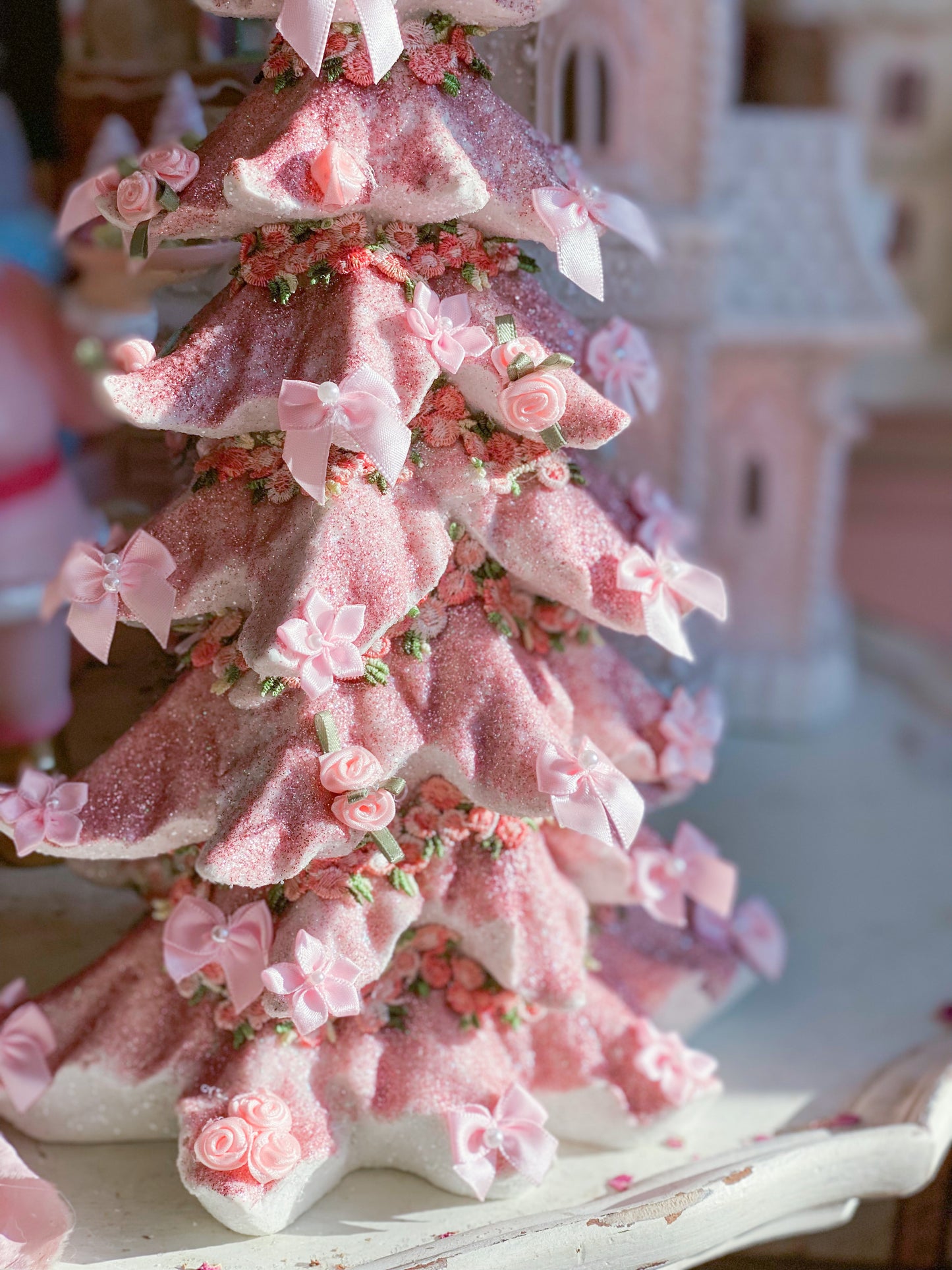 Shabby Chic Pink and Rose Gold Glitter Christmas Tree