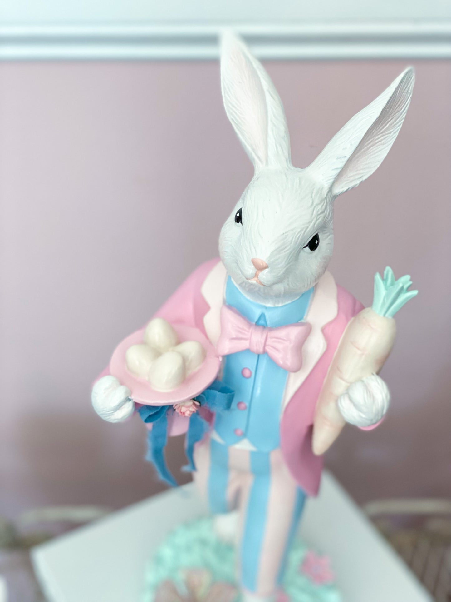 GLOW-UP COMMISSION: Bespoke Hand Painted Pastel Bridgerton Easter Bunny with top Hat and Tailcoat