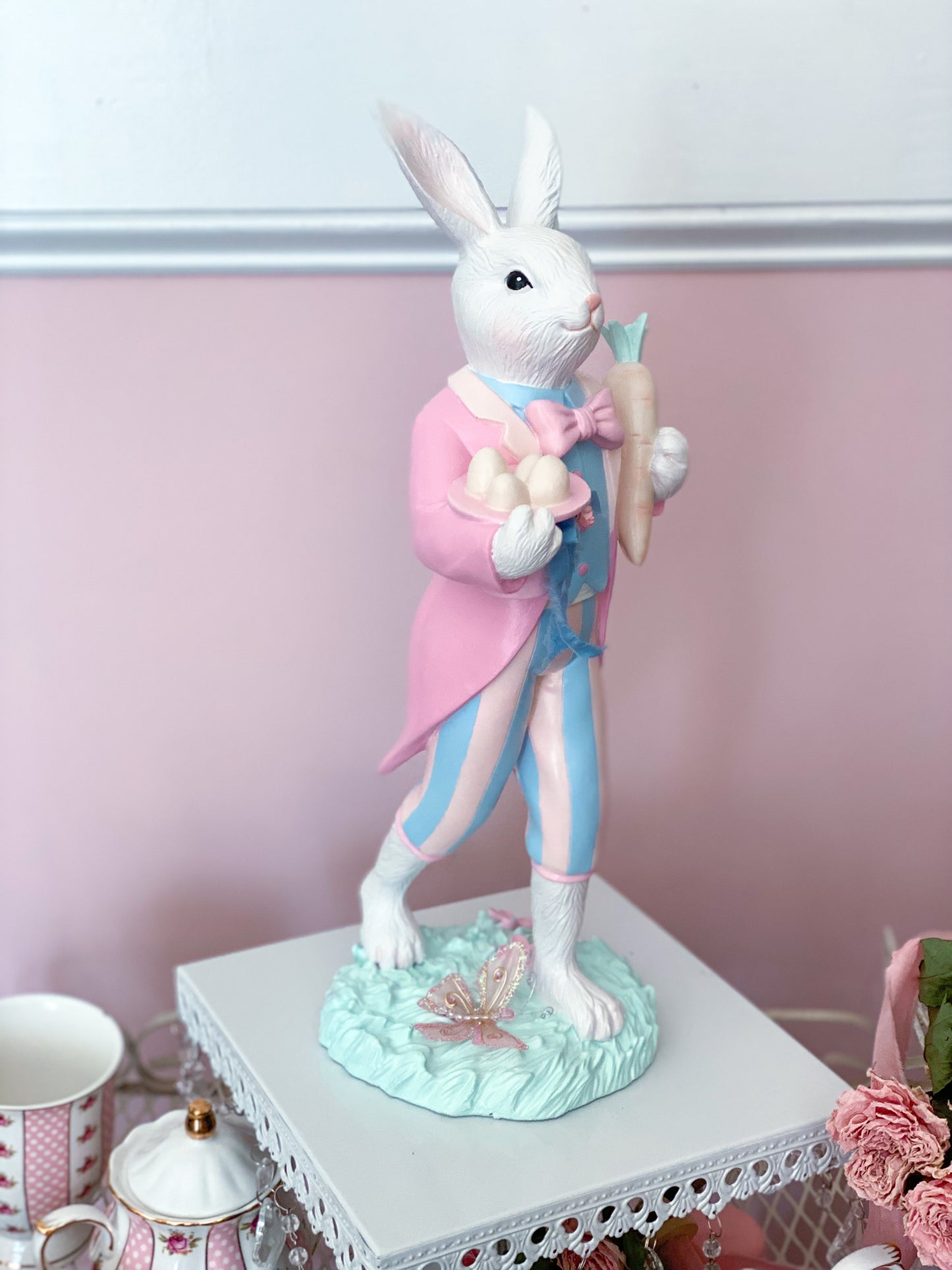 GLOW-UP COMMISSION: Bespoke Hand Painted Pastel Bridgerton Easter Bunny with top Hat and Tailcoat