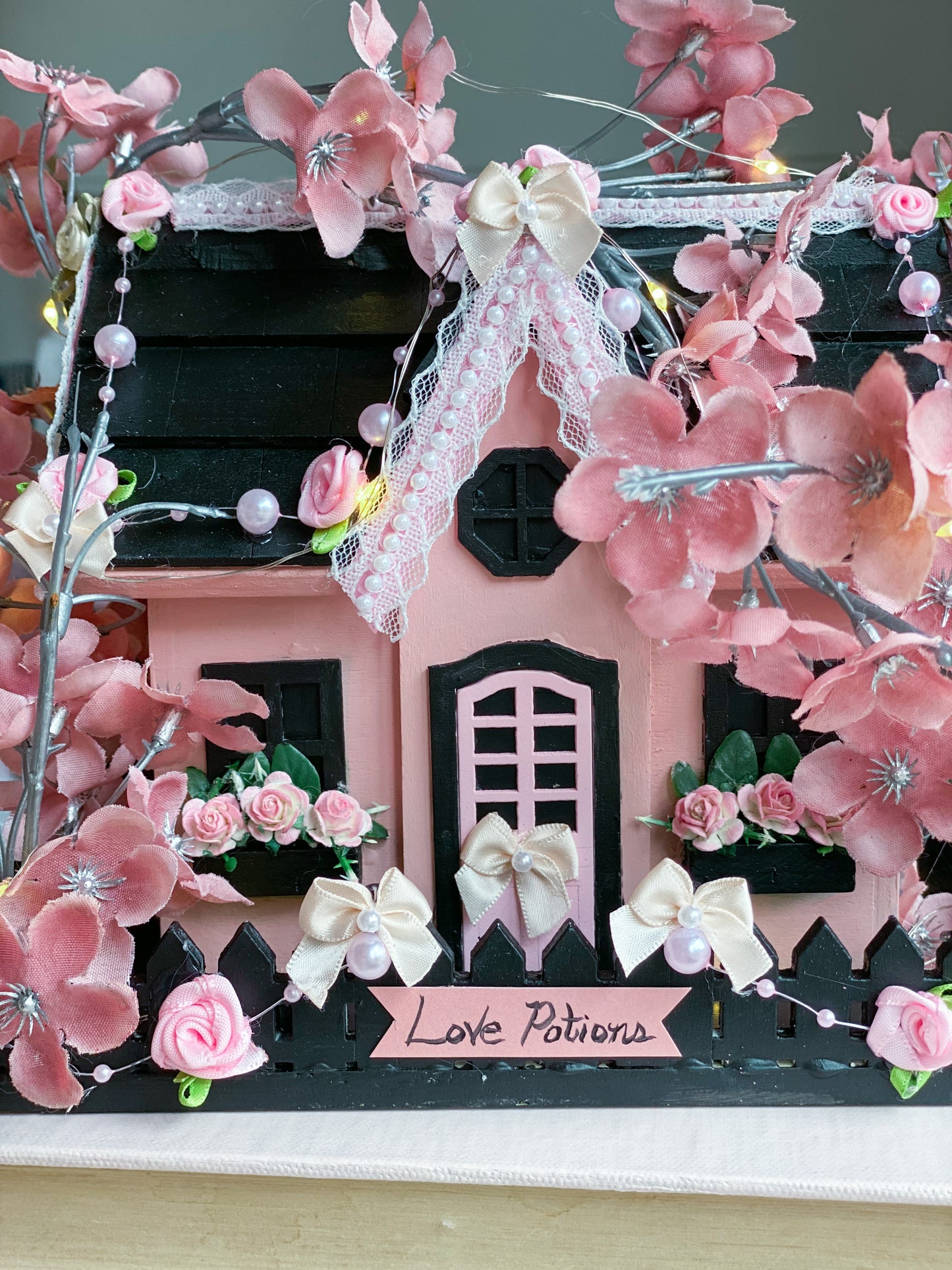 Bespoke Black and Pink Halloween LED Light up Houses
