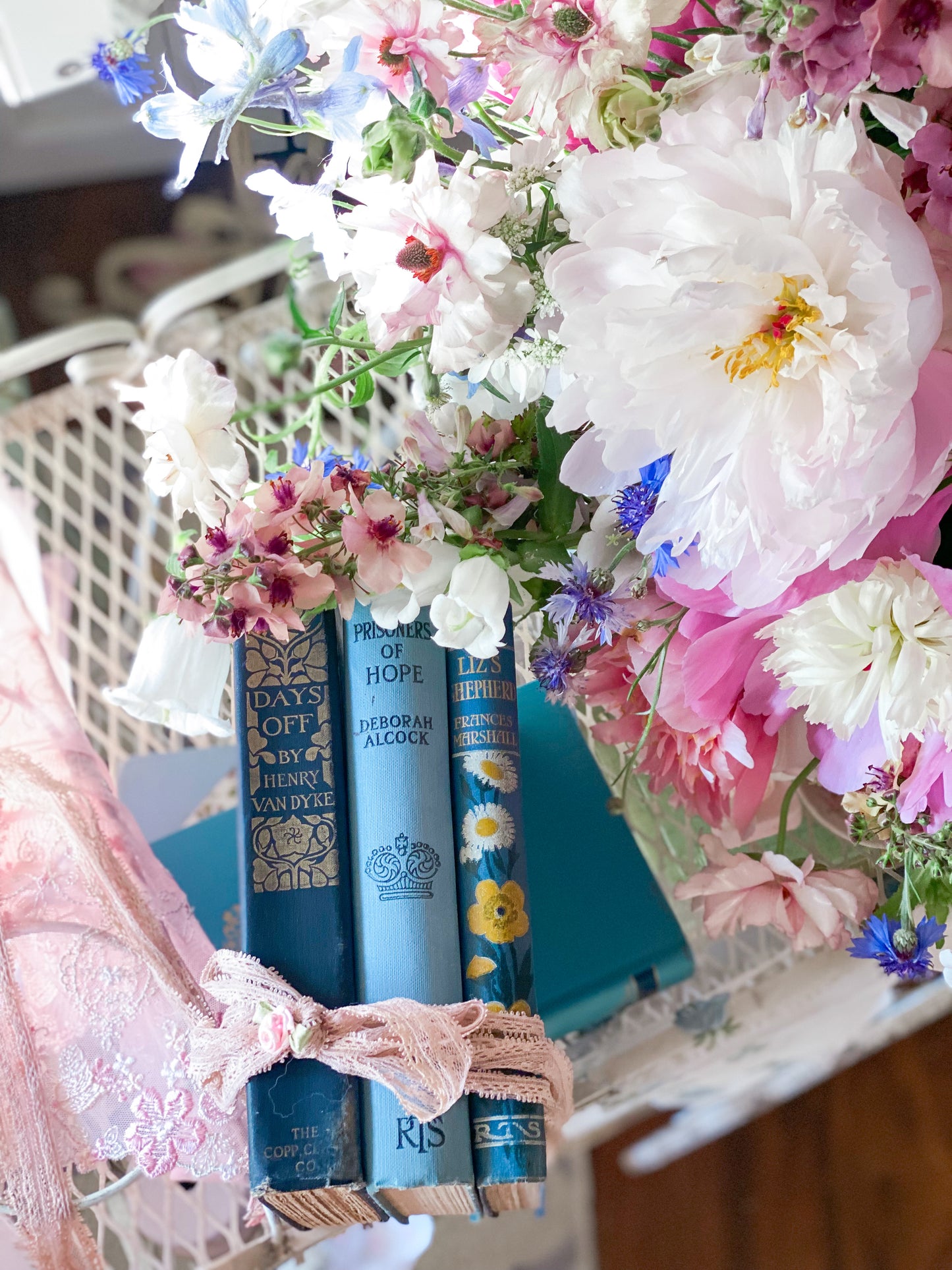 Set of 3 Blue Books with Decorative Spines