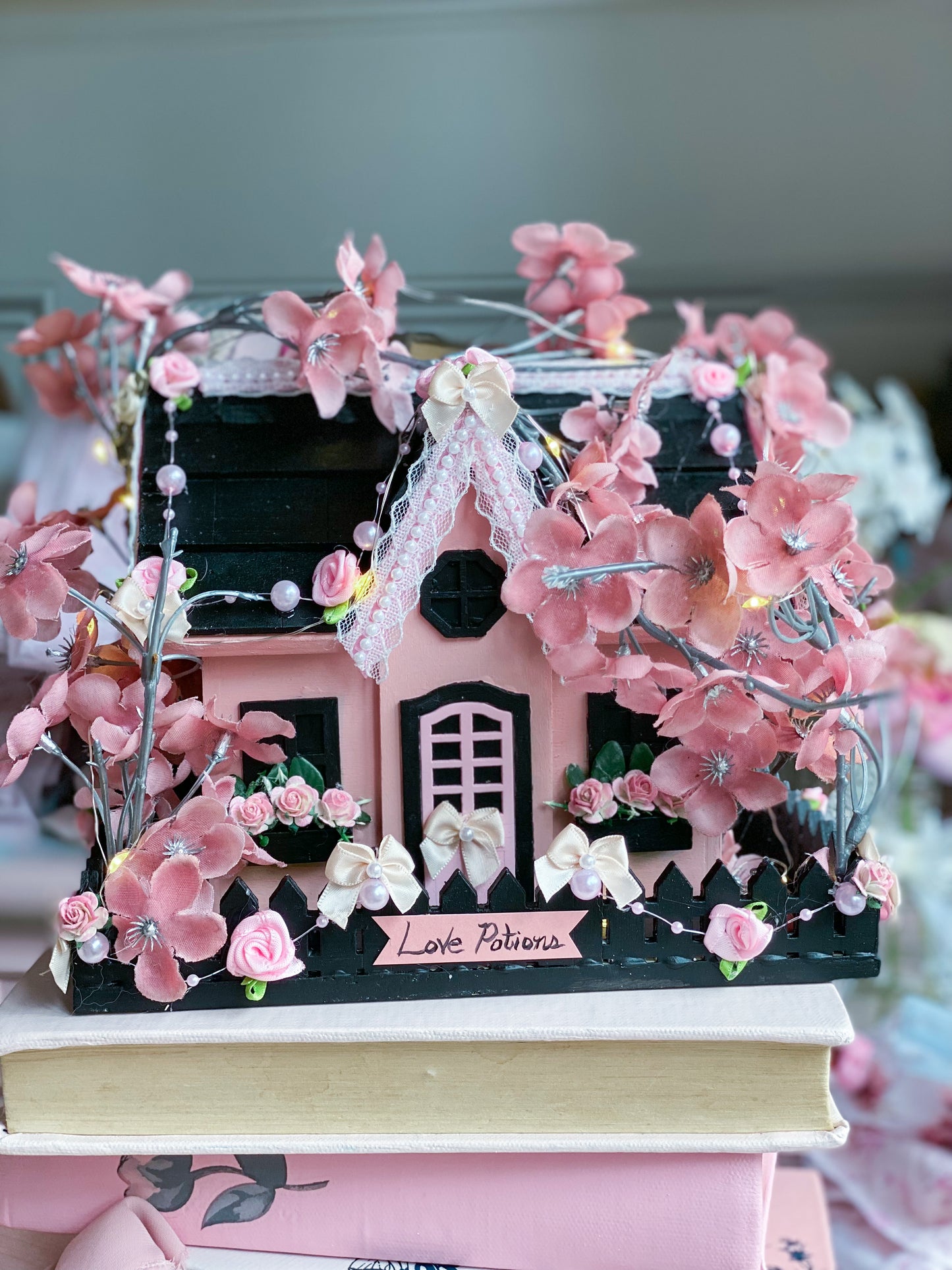 Bespoke Black and Pink Halloween LED Light up Houses