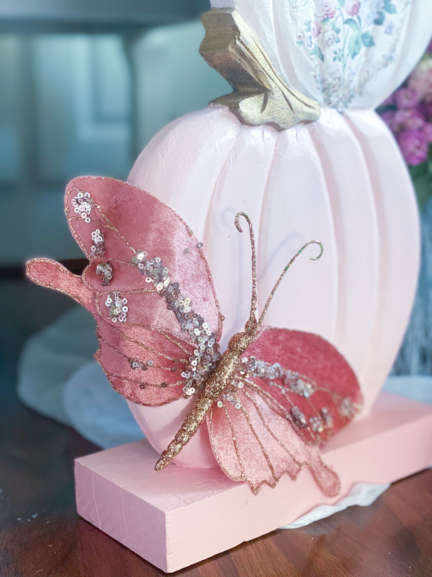 Bespoke Hand Painted Pink Ombré 3 Pumpkin Stack