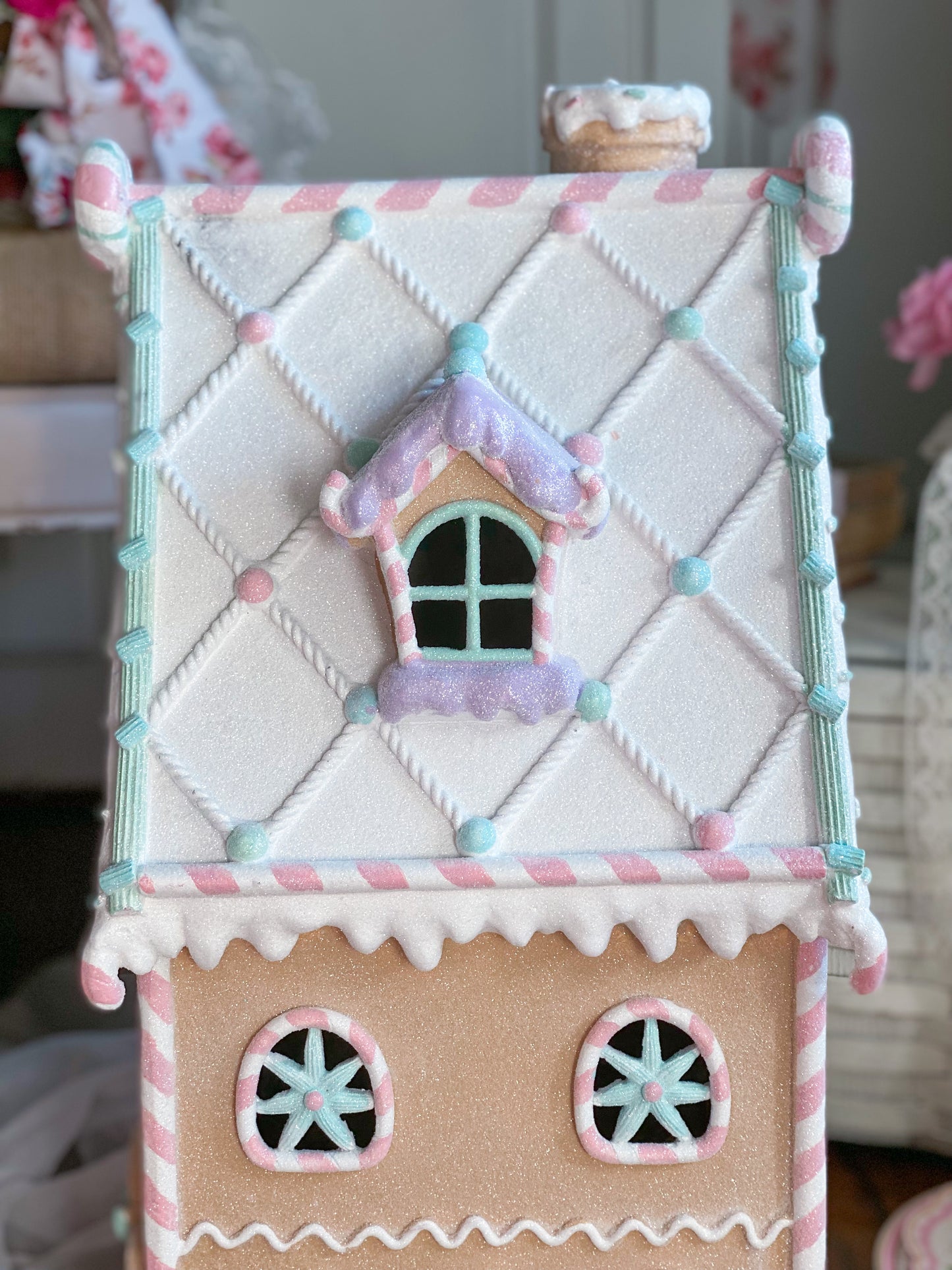 Large Pastel LED Light up Glitter Gingerbread House
