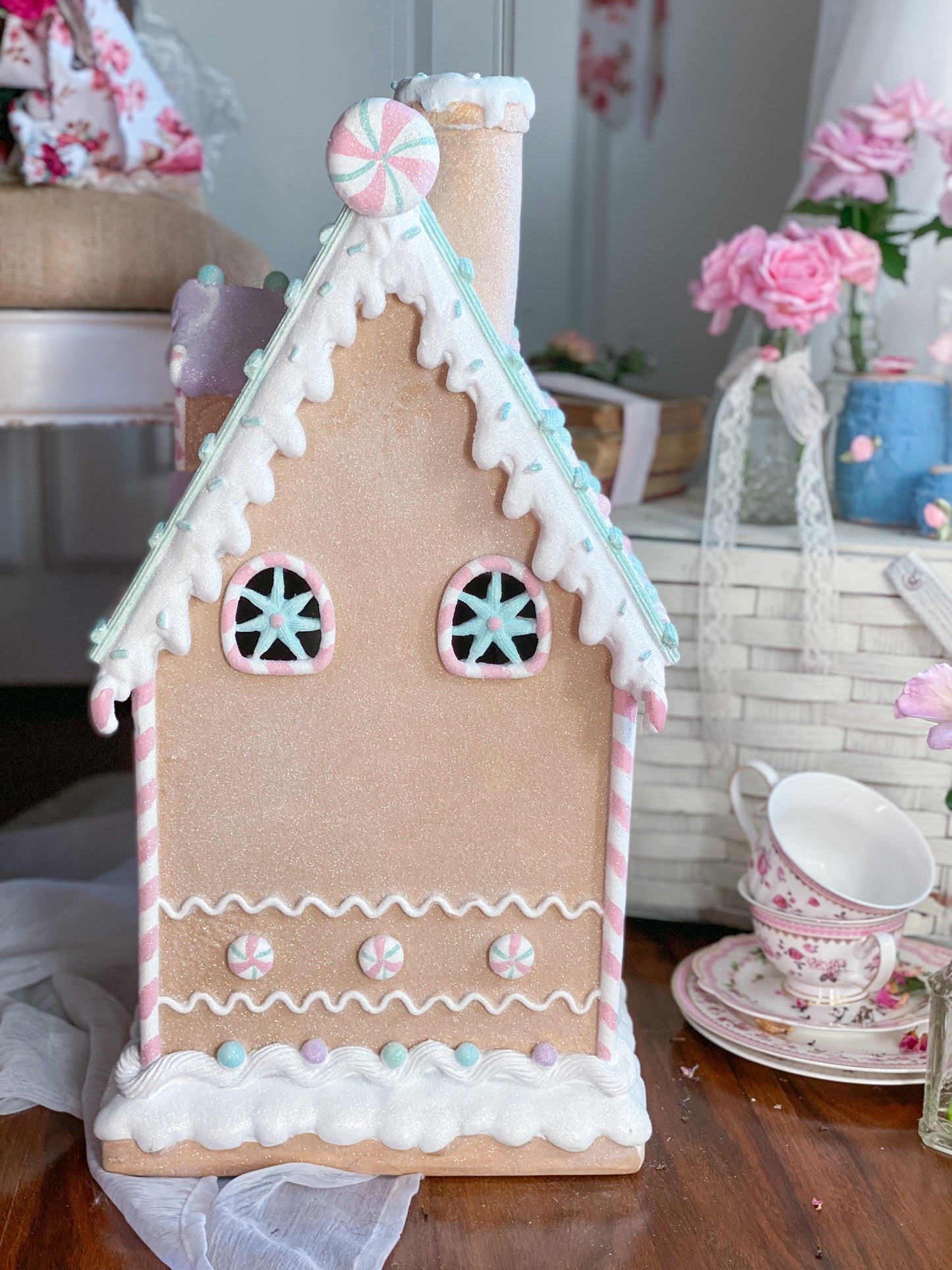 Large Pastel LED Light up Glitter Gingerbread House