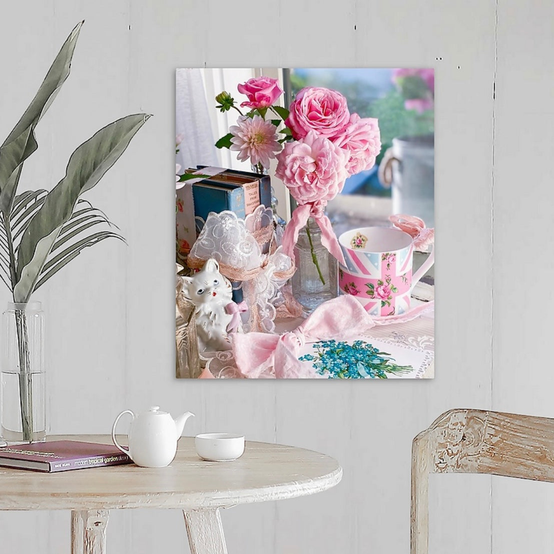 Pink Union Jack Teacup with Roses Gallery Wrapped Canvas