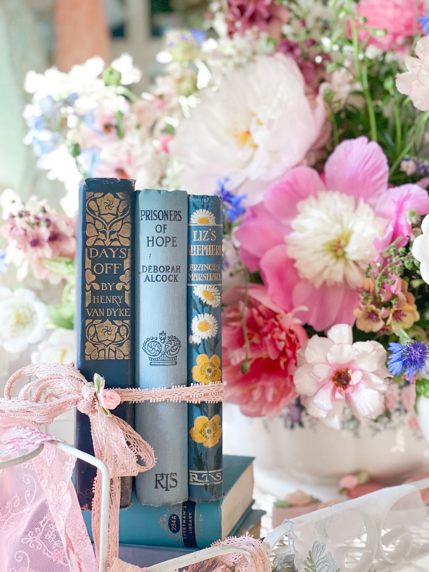 Set of 3 Blue Books with Decorative Spines