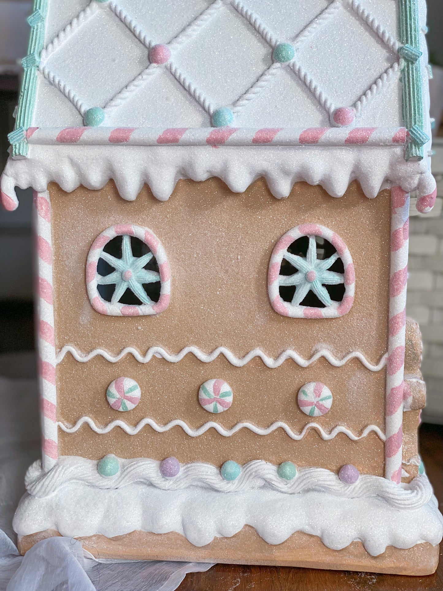 Large Pastel LED Light up Glitter Gingerbread House
