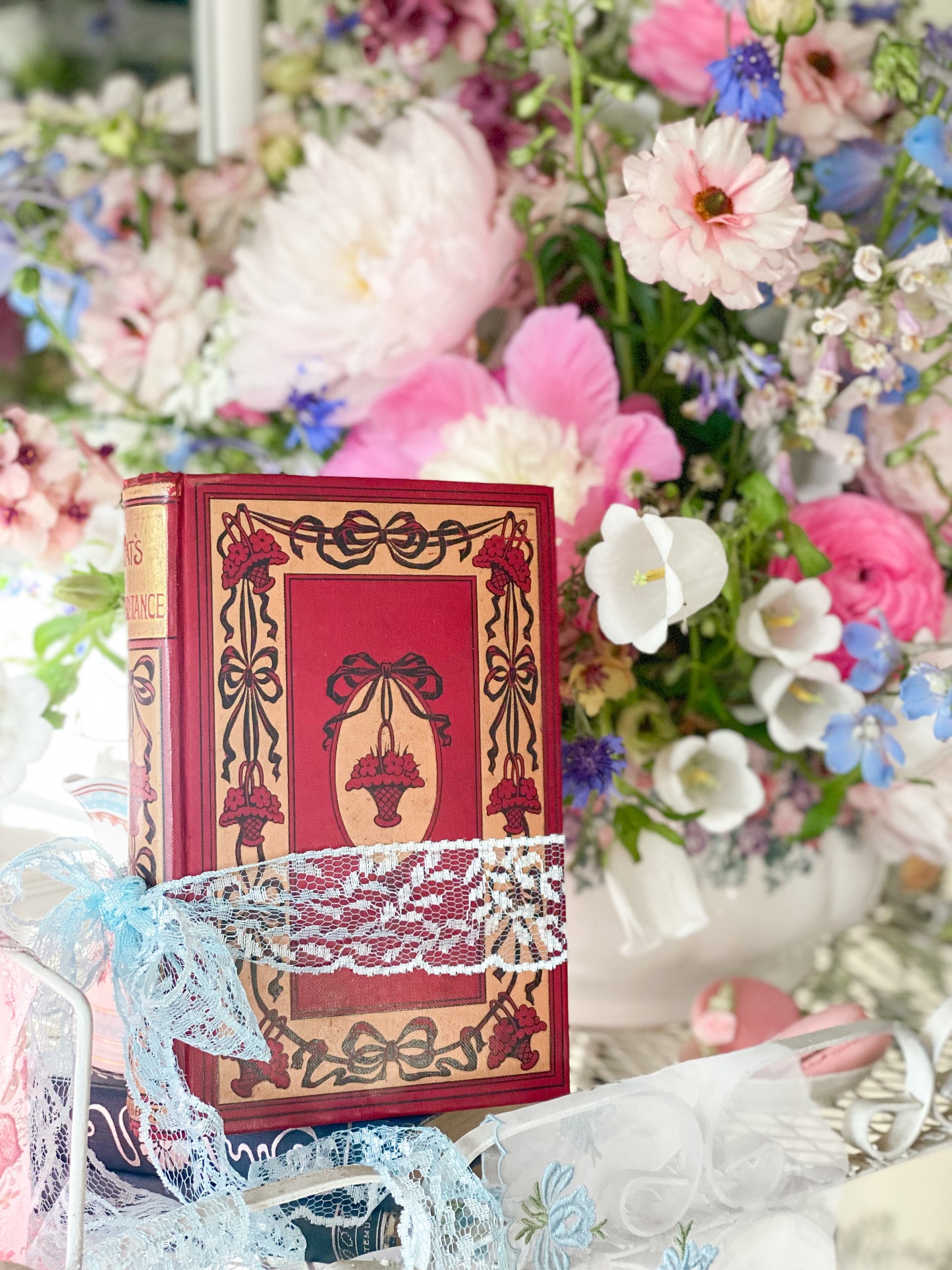 Set of 3 Red, White & Blue books with decorative spines