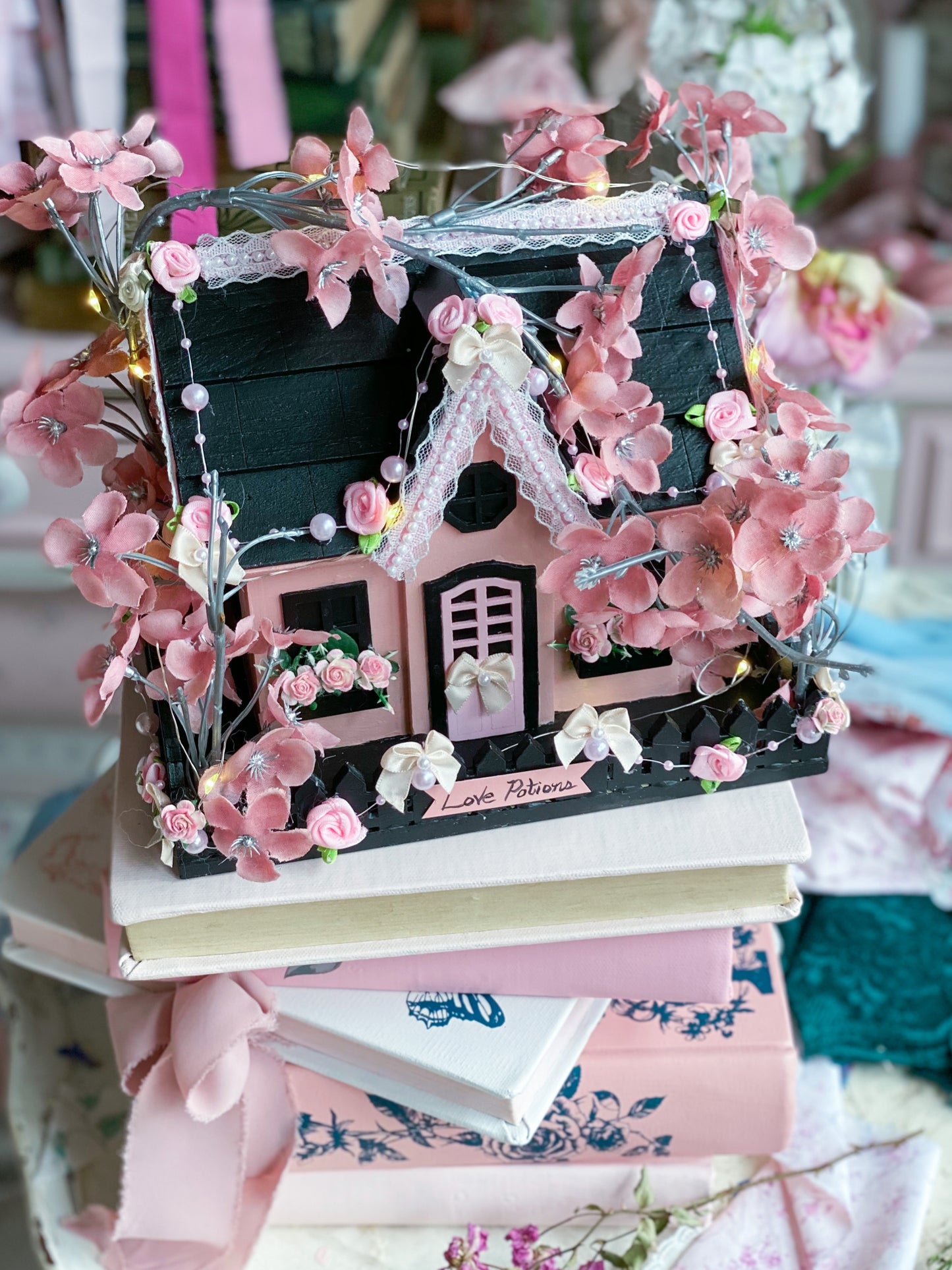 Bespoke Black and Pink Halloween LED Light up Houses