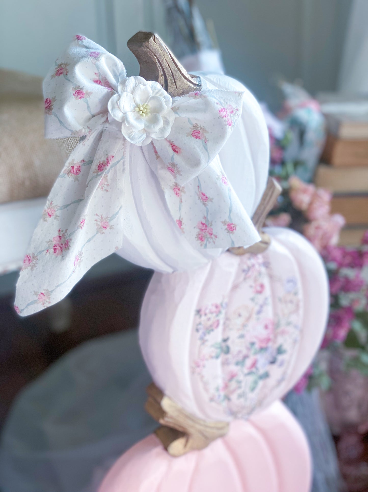Bespoke Hand Painted Pink Ombré 3 Pumpkin Stack