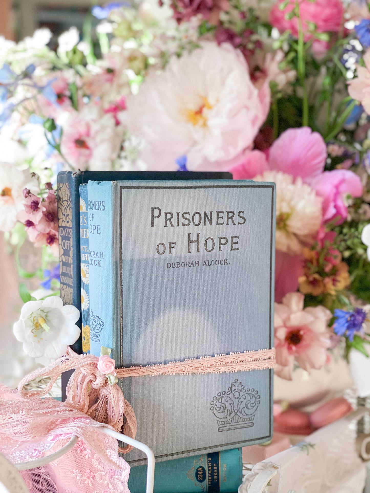 Set of 3 Blue Books with Decorative Spines