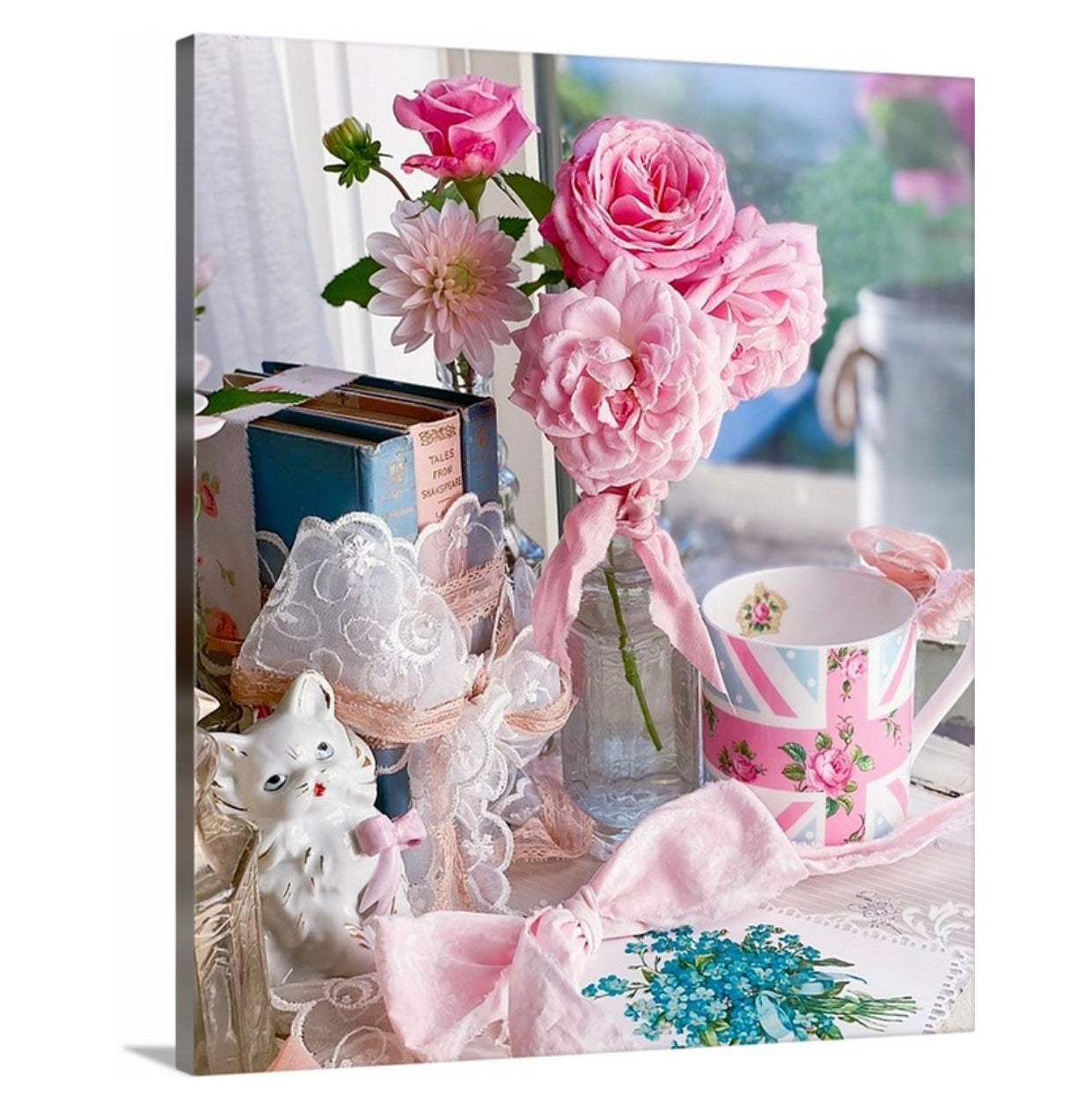 Pink Union Jack Teacup with Roses Gallery Wrapped Canvas