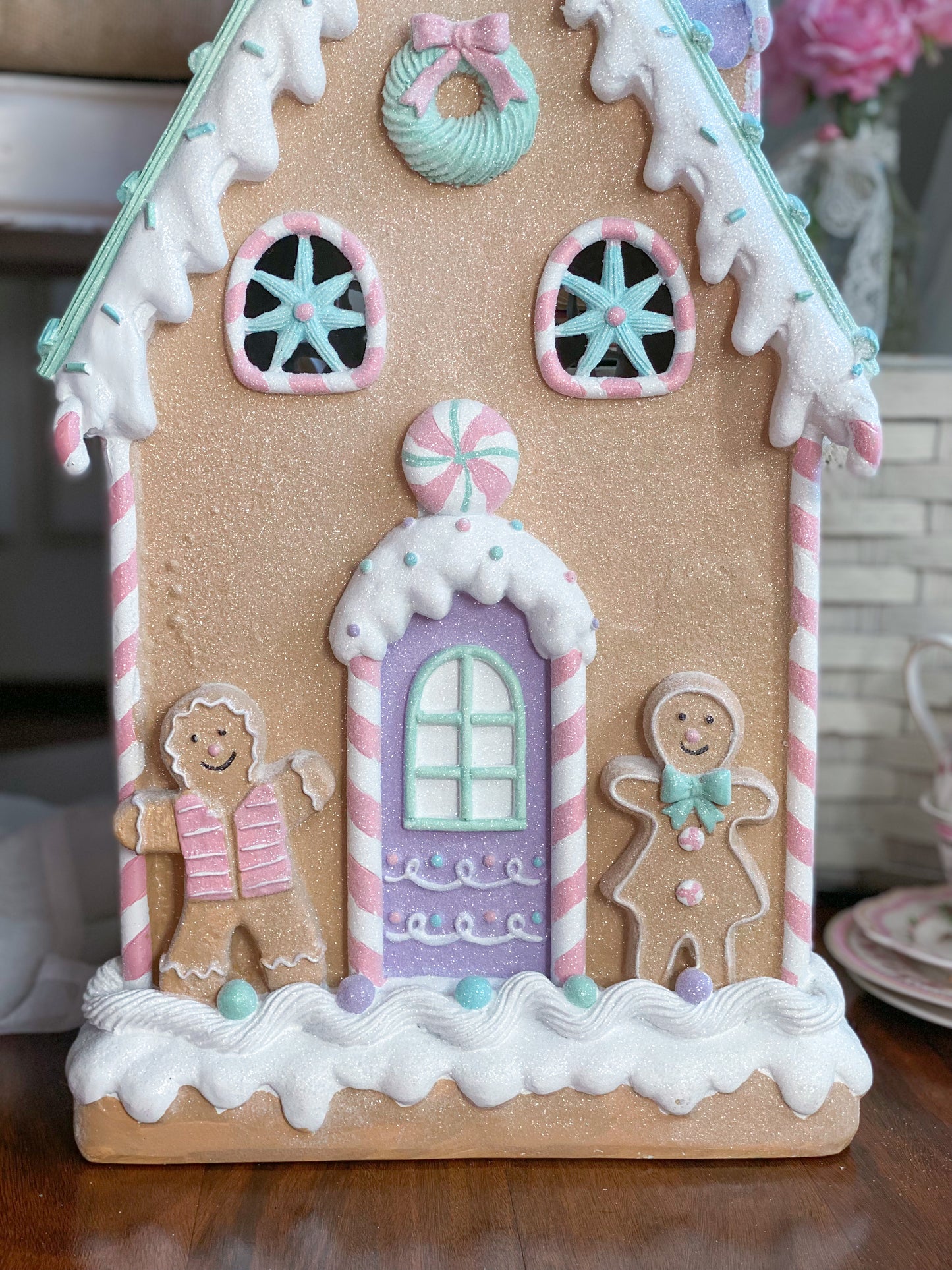 Large Pastel LED Light up Glitter Gingerbread House