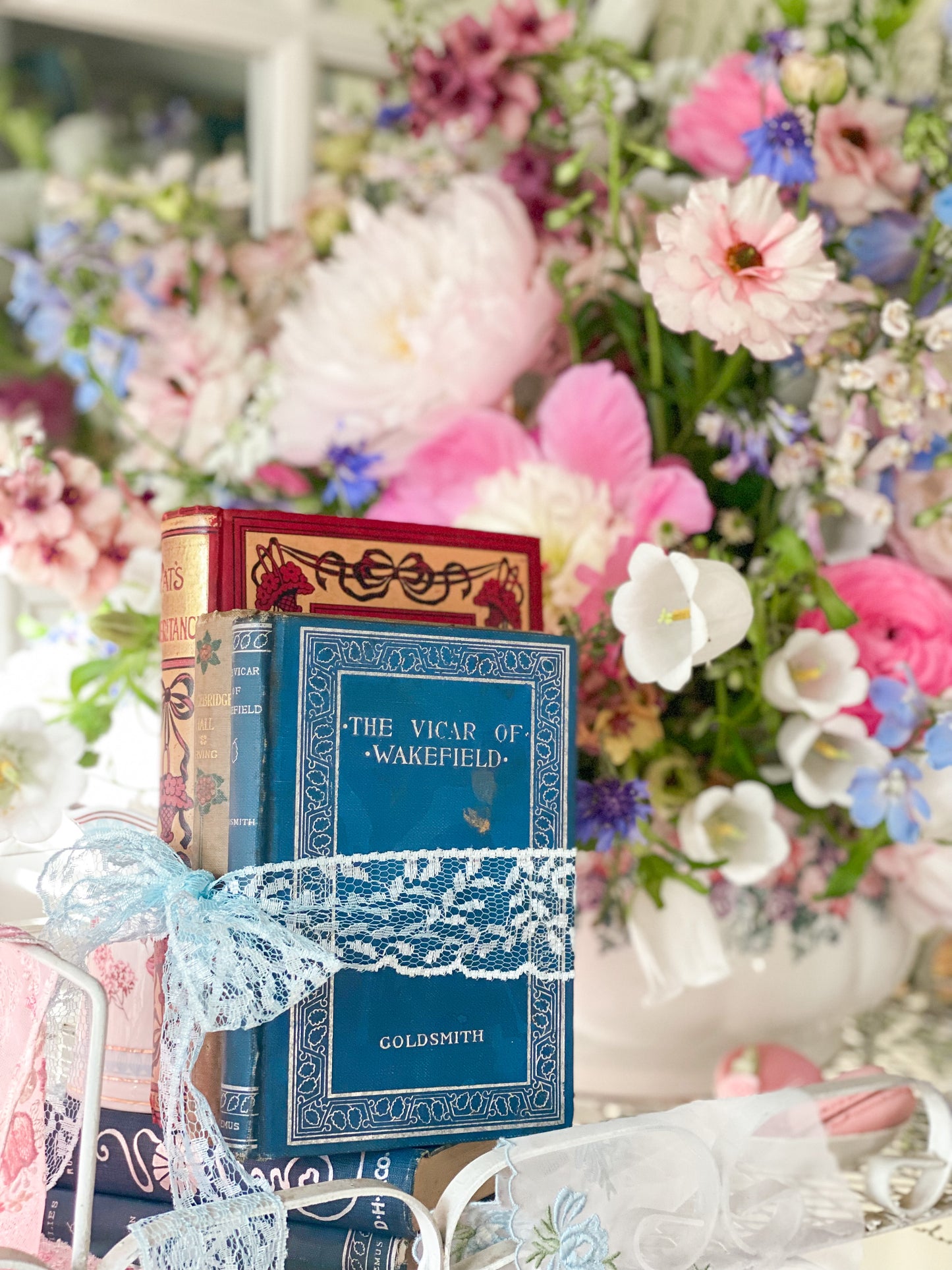 Set of 3 Red, White & Blue books with decorative spines