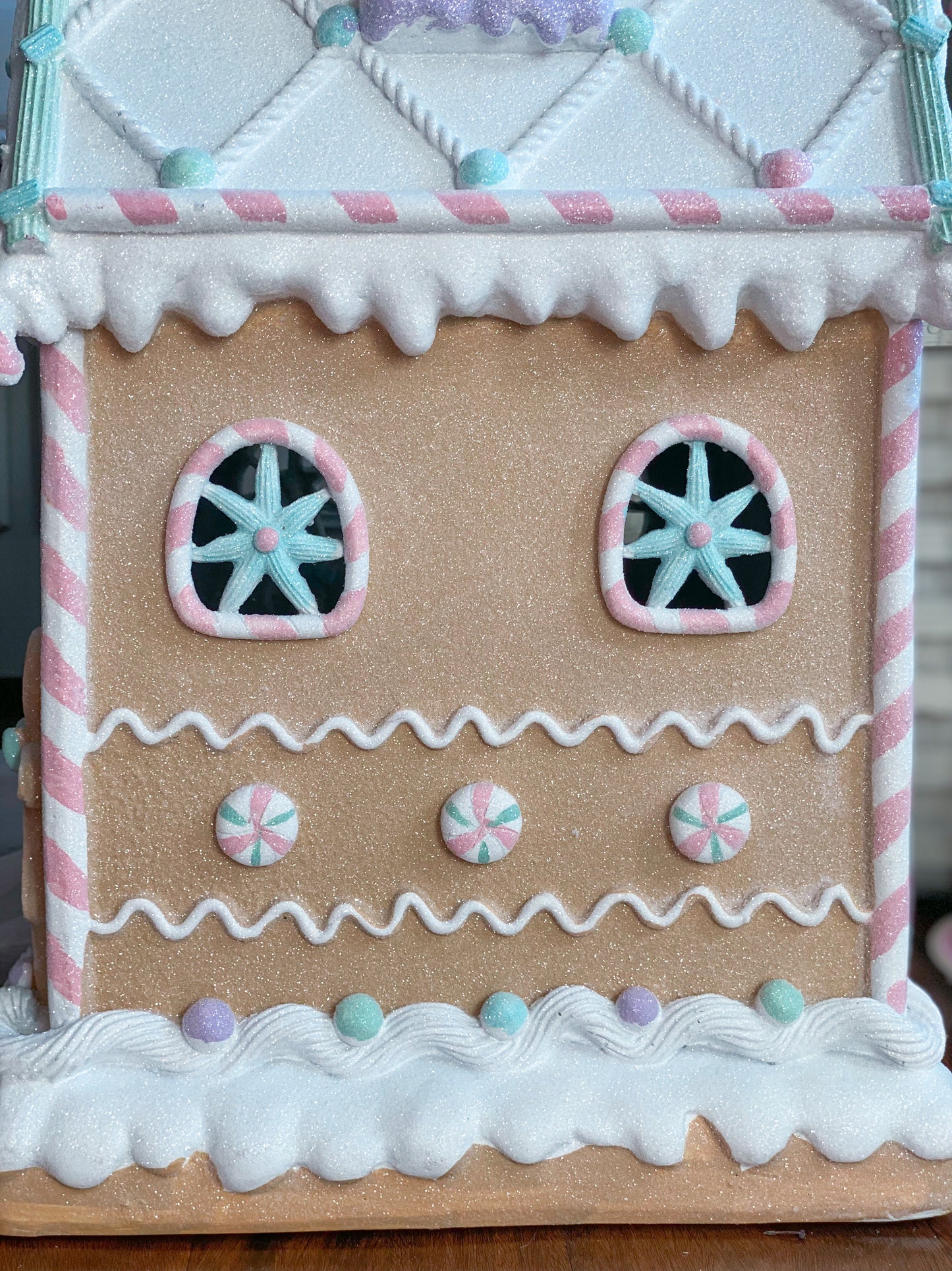 Large Pastel LED Light up Glitter Gingerbread House