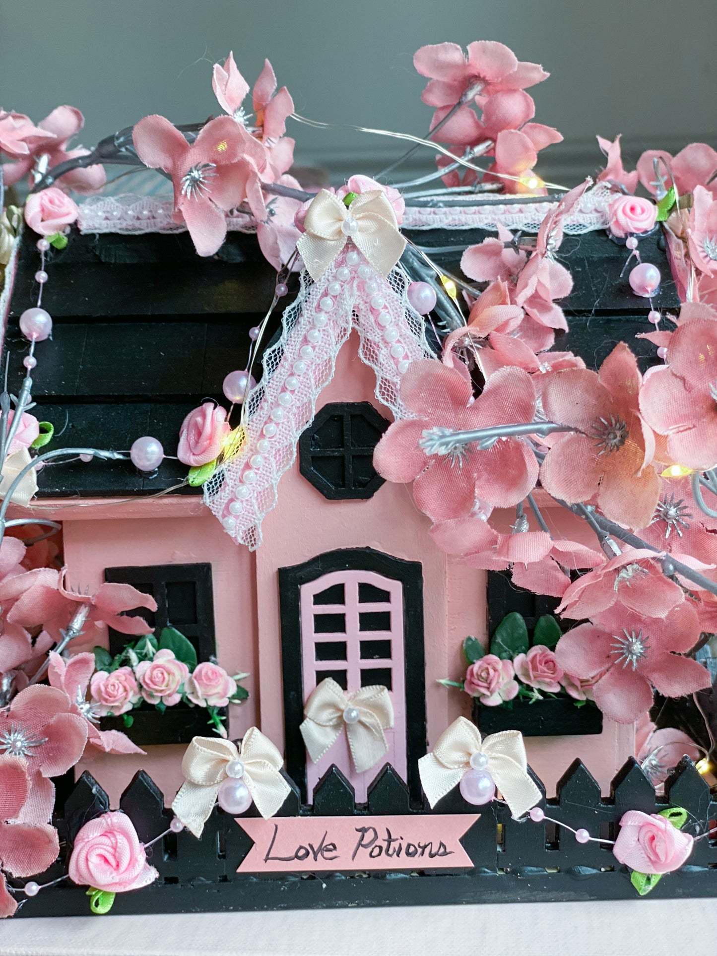 Bespoke Black and Pink Halloween LED Light up Houses