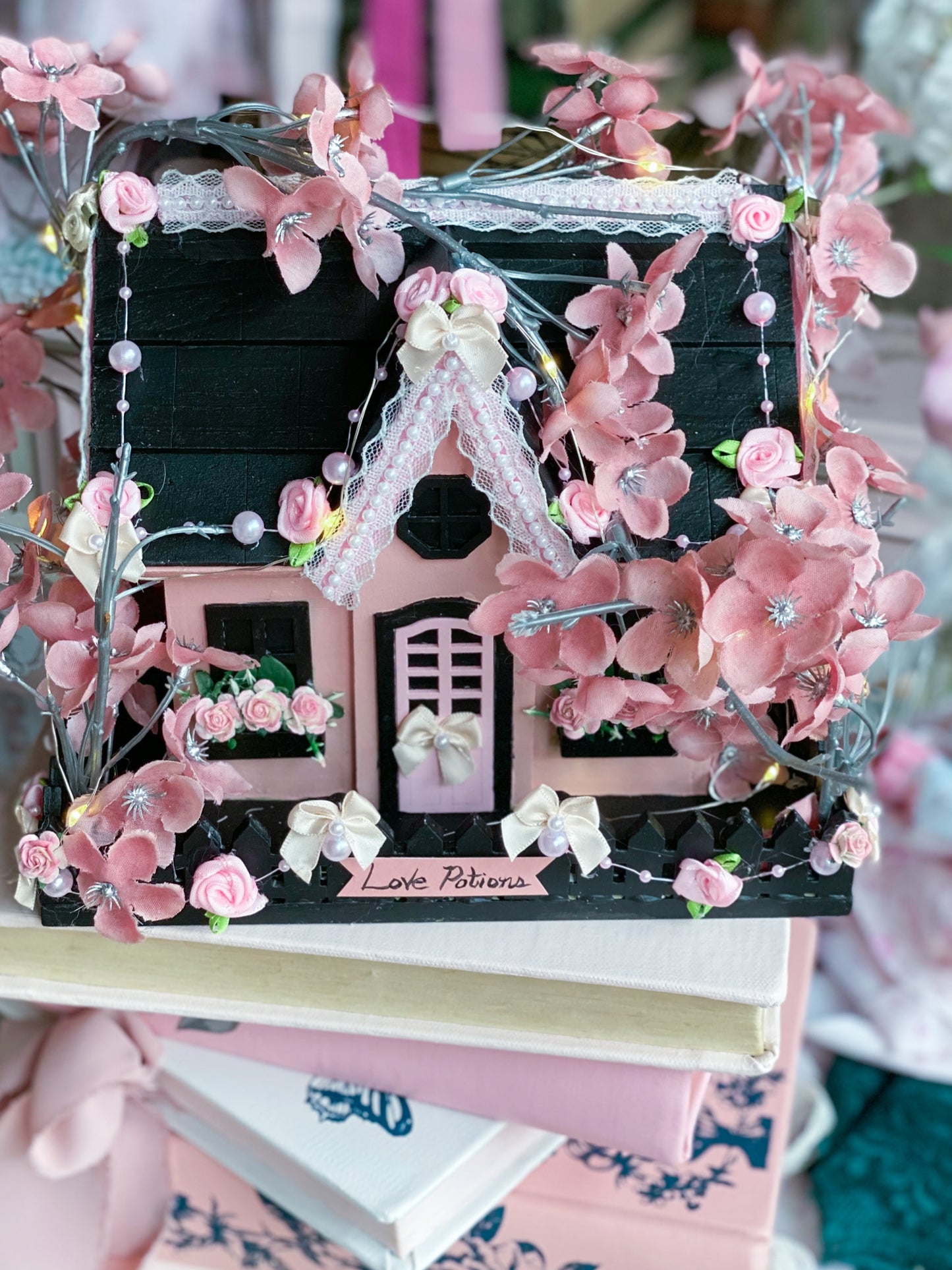 Bespoke Black and Pink Halloween LED Light up Houses