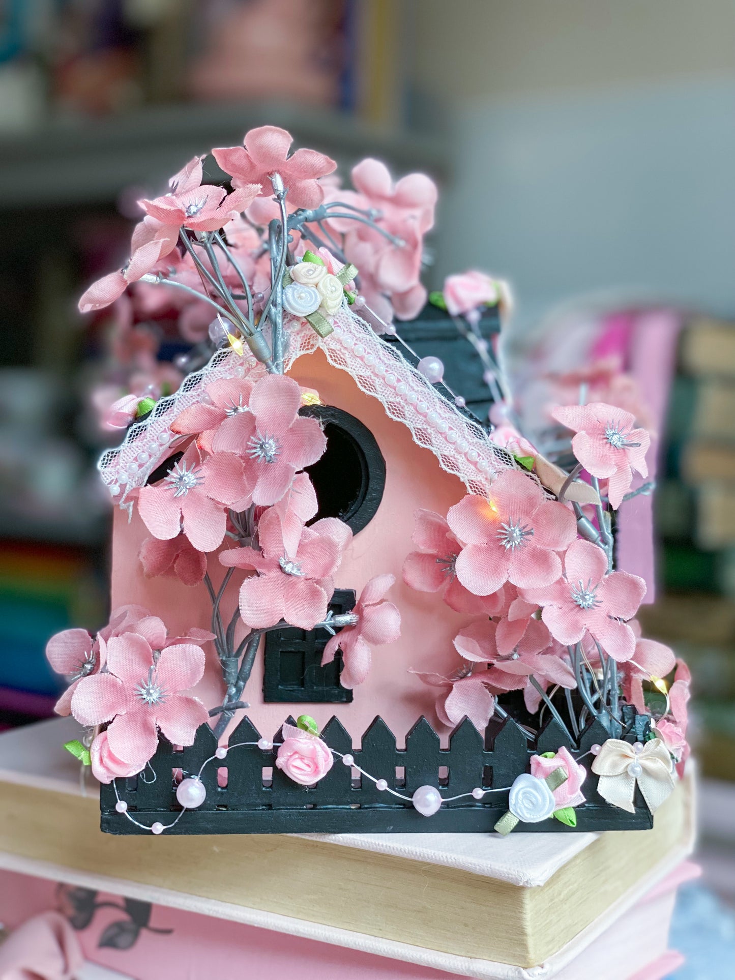 Bespoke Black and Pink Halloween LED Light up Houses