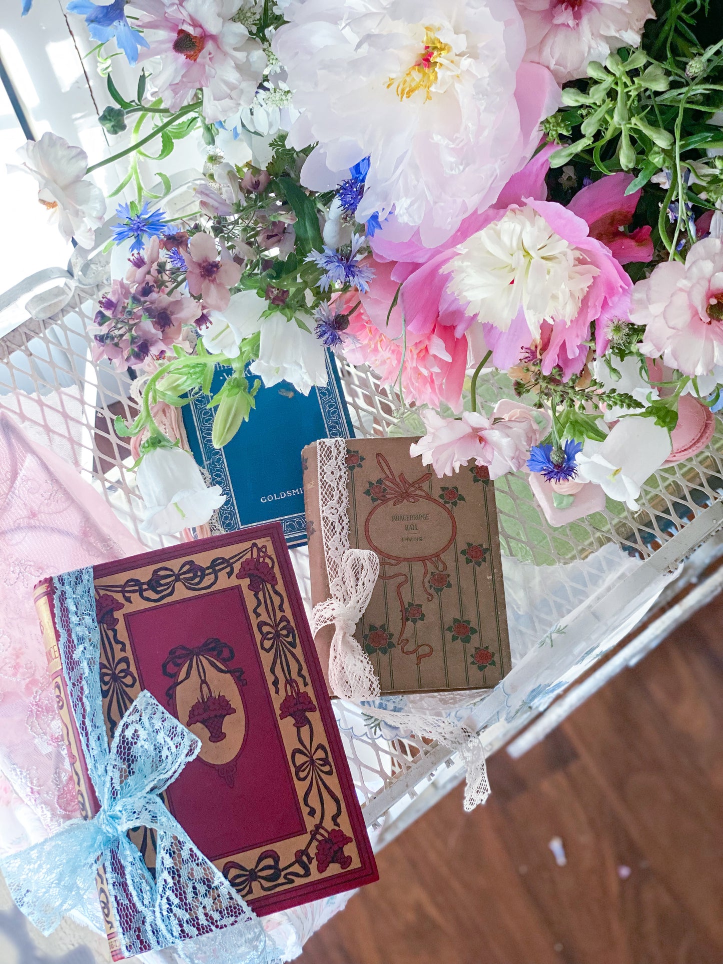 Set of 3 Red, White & Blue books with decorative spines
